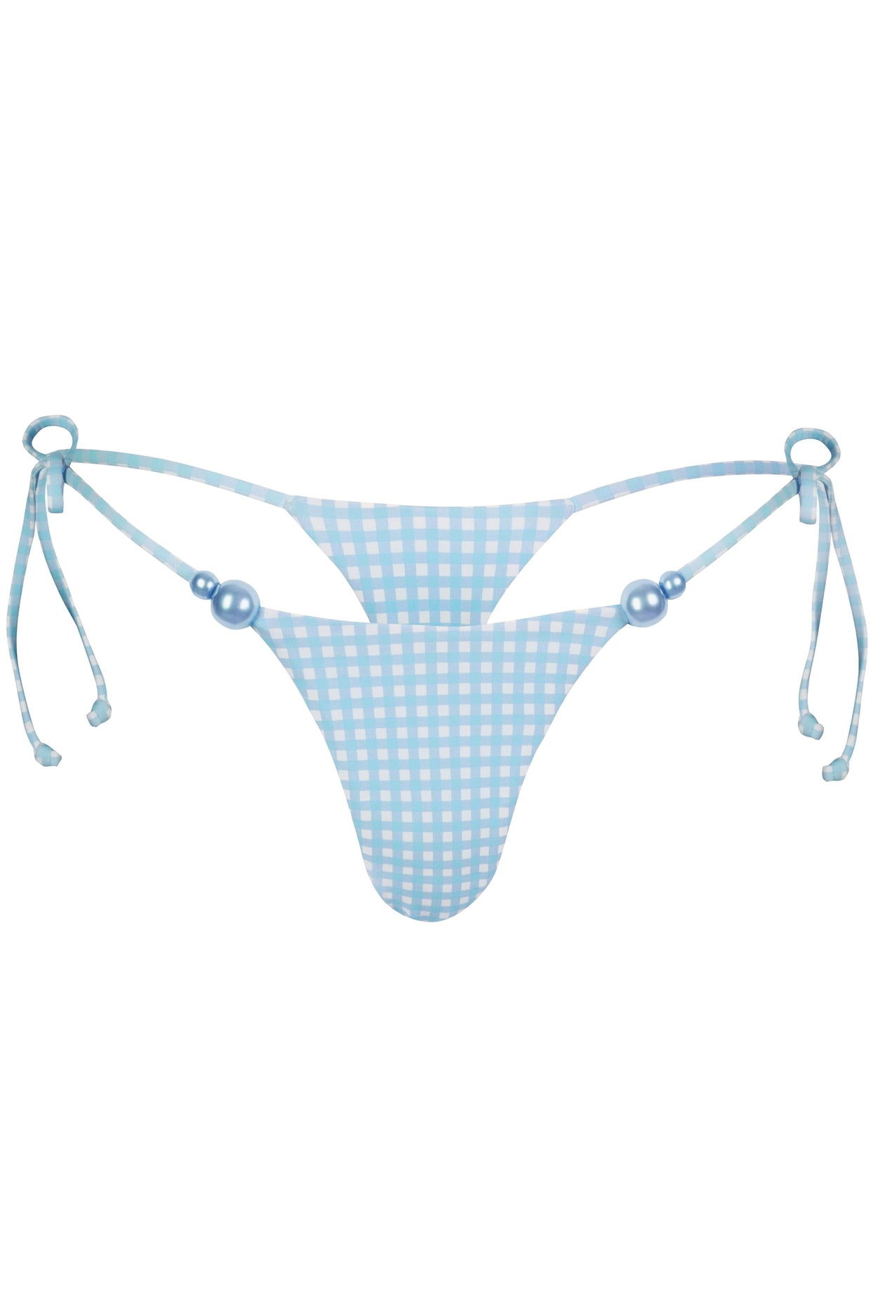Side-Tie Thong Bikini Bottoms  in Blue Gingham Print - 3