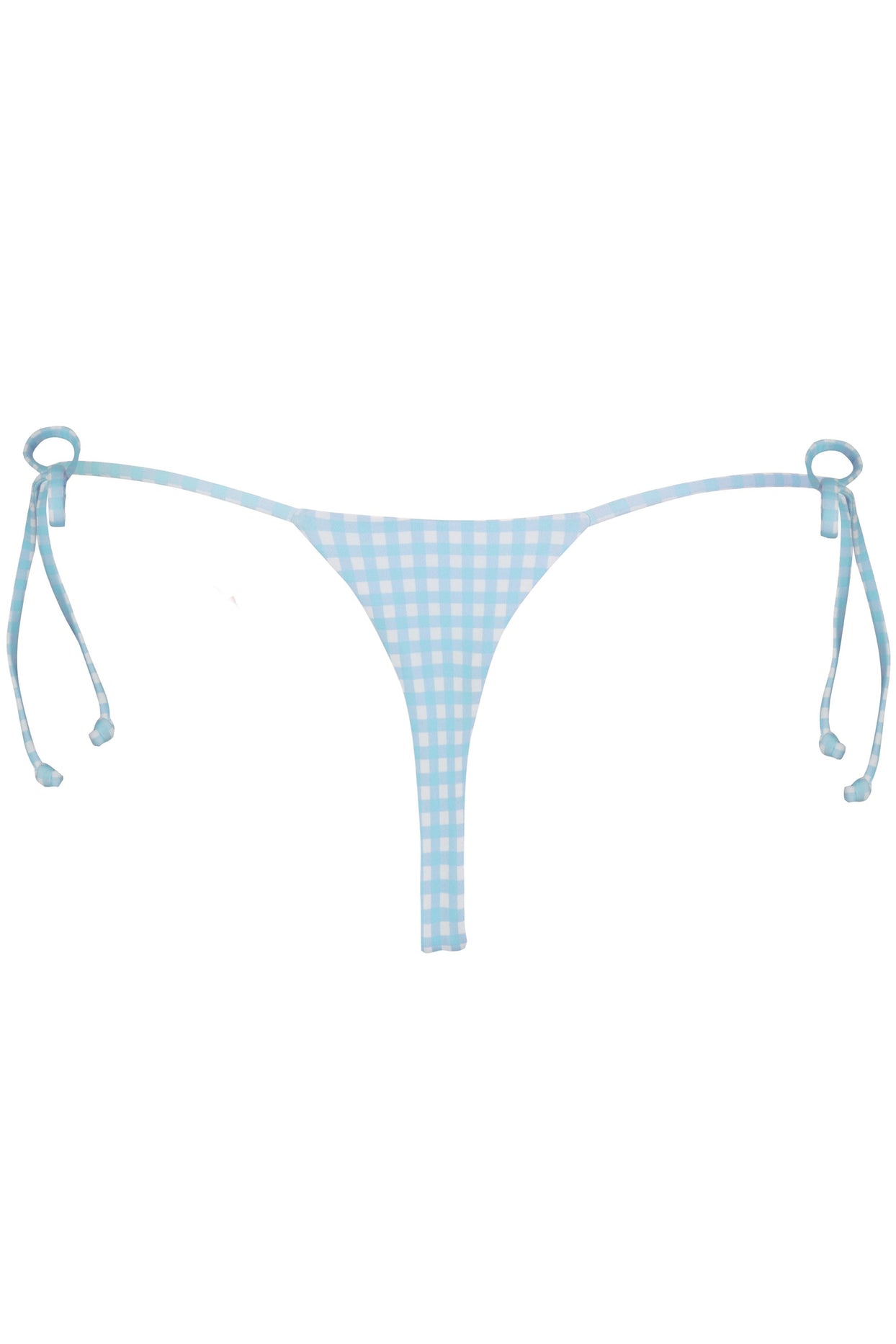 Side-Tie Thong Bikini Bottoms  in Blue Gingham Print - 4