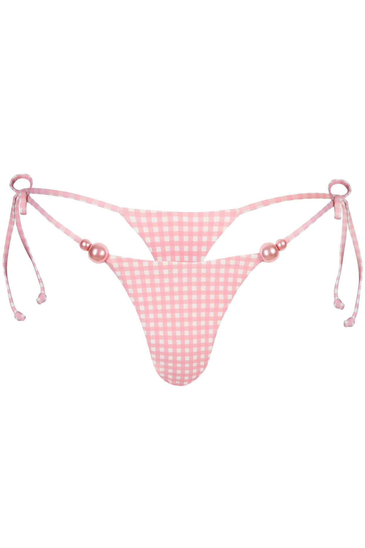 Side-Tie Thong Bikini Bottoms  in Pink Gingham Print - 4