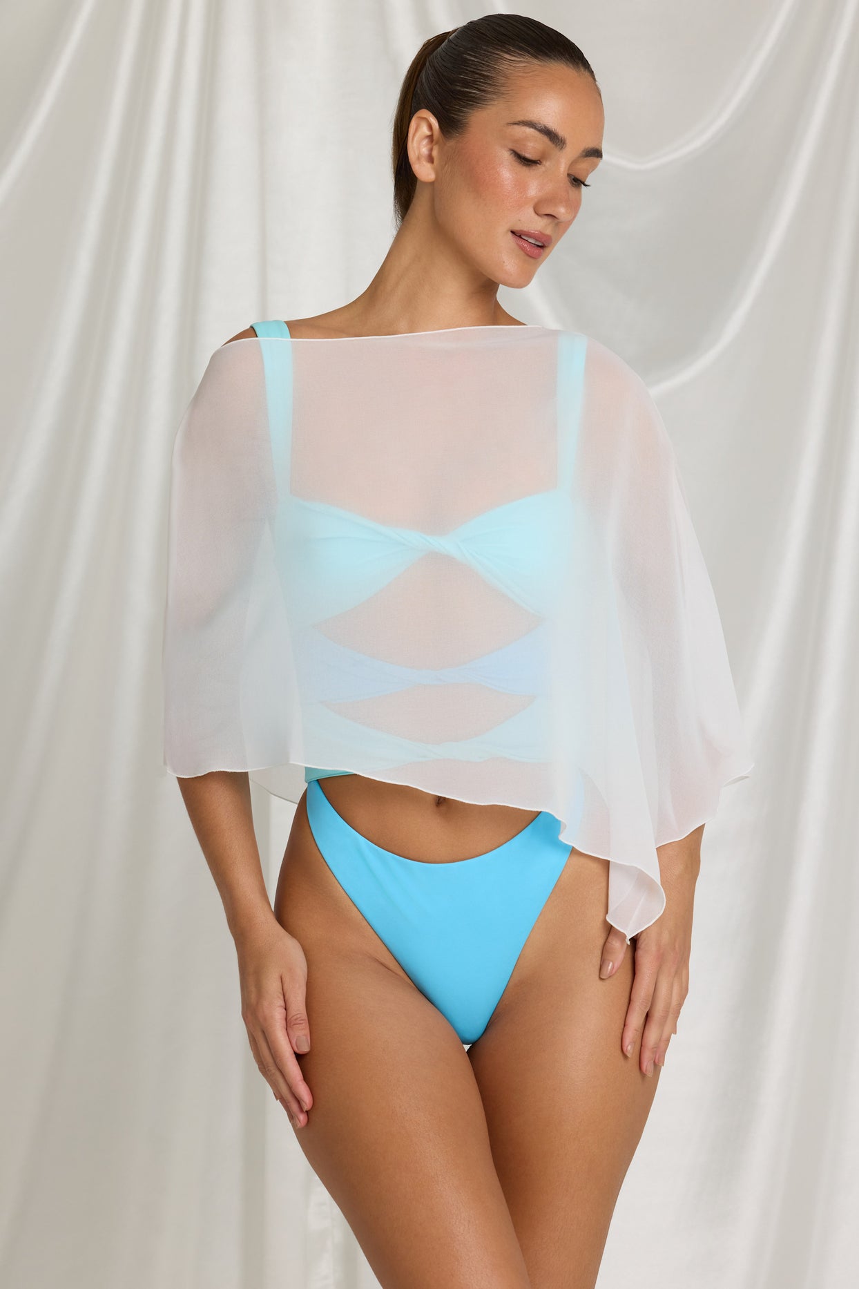 Sheer Poncho in White - 6