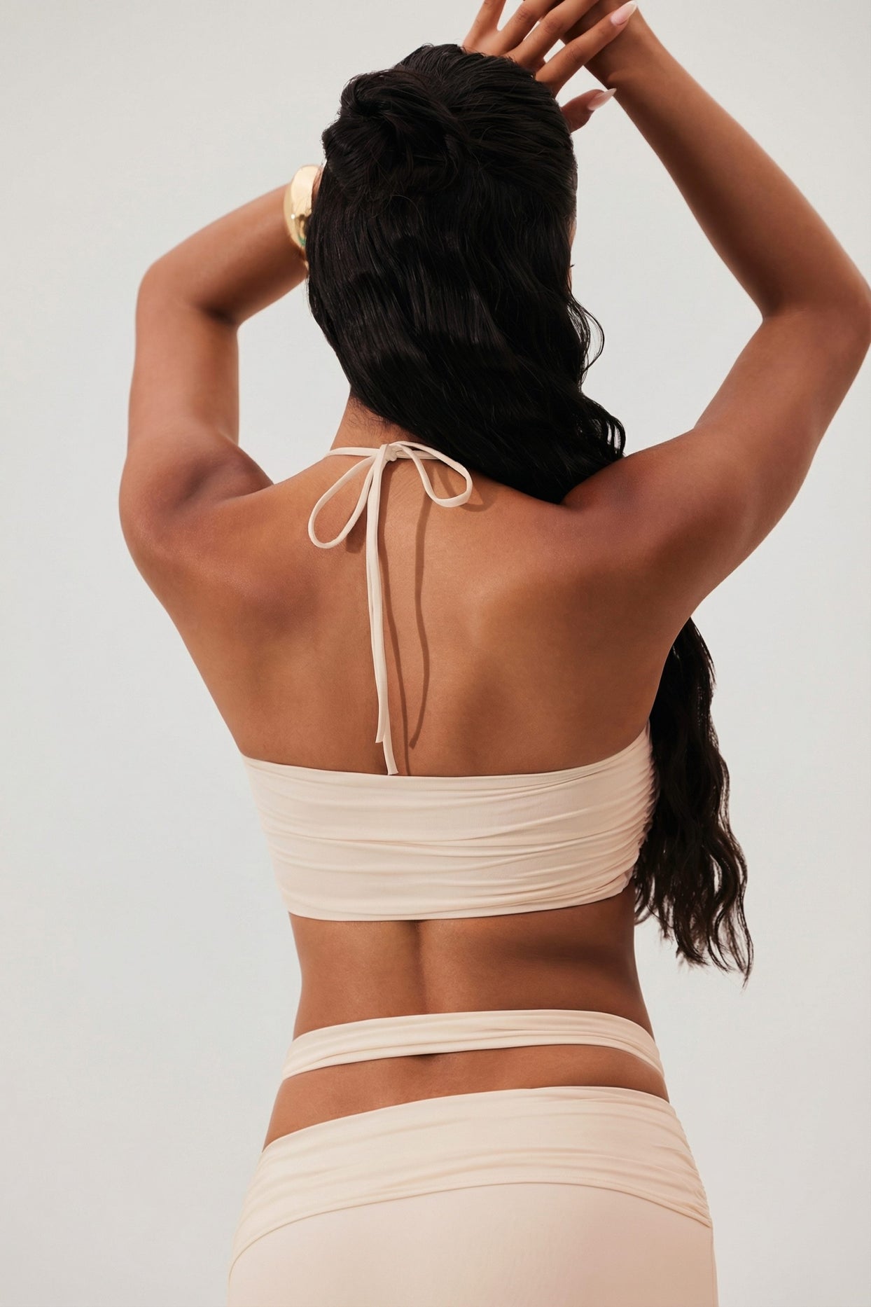 Ruched Waist Hardware Detail Maxi Skirt in Ivory - 5