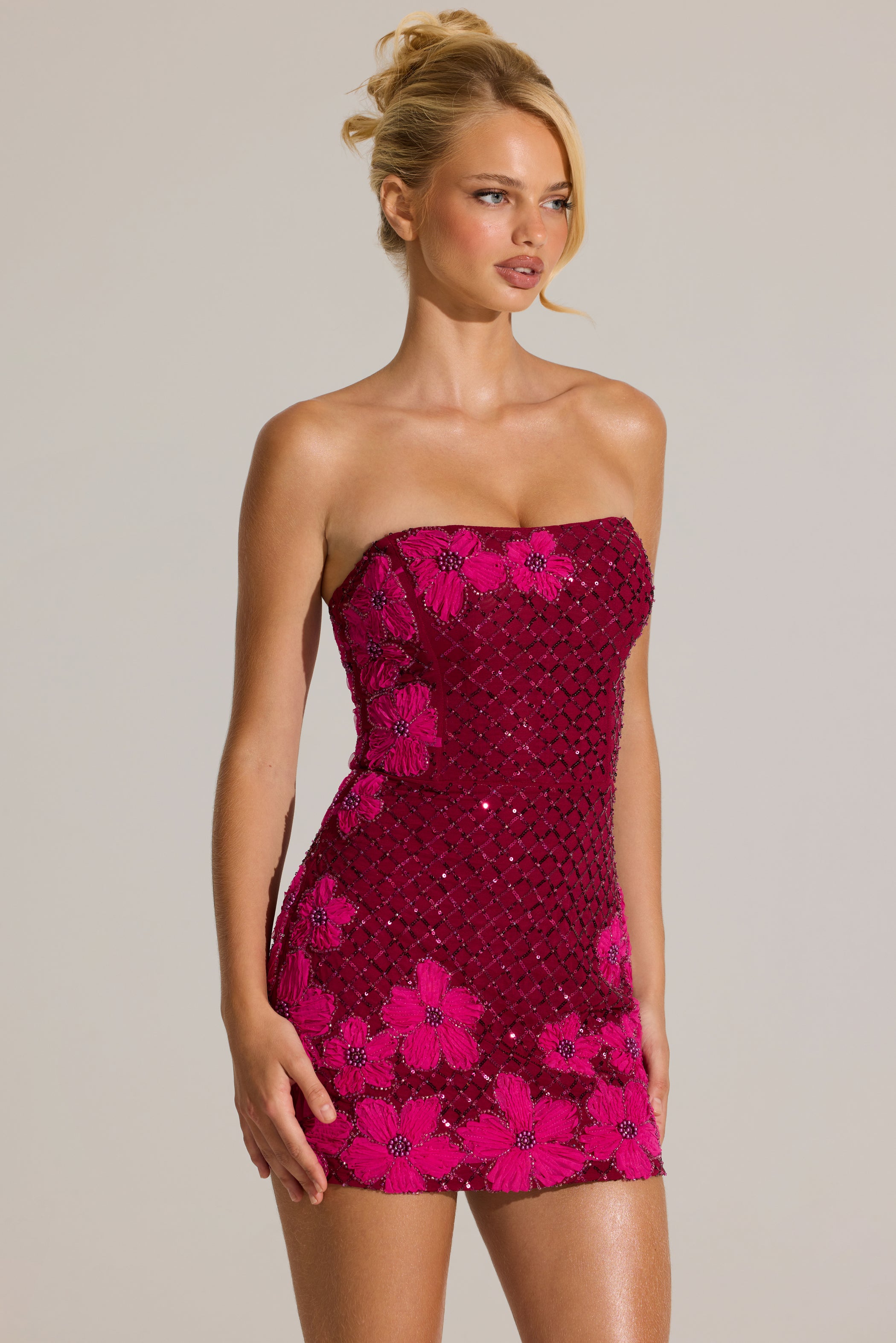Embellished Bodycon Mini Dress in Cranberry