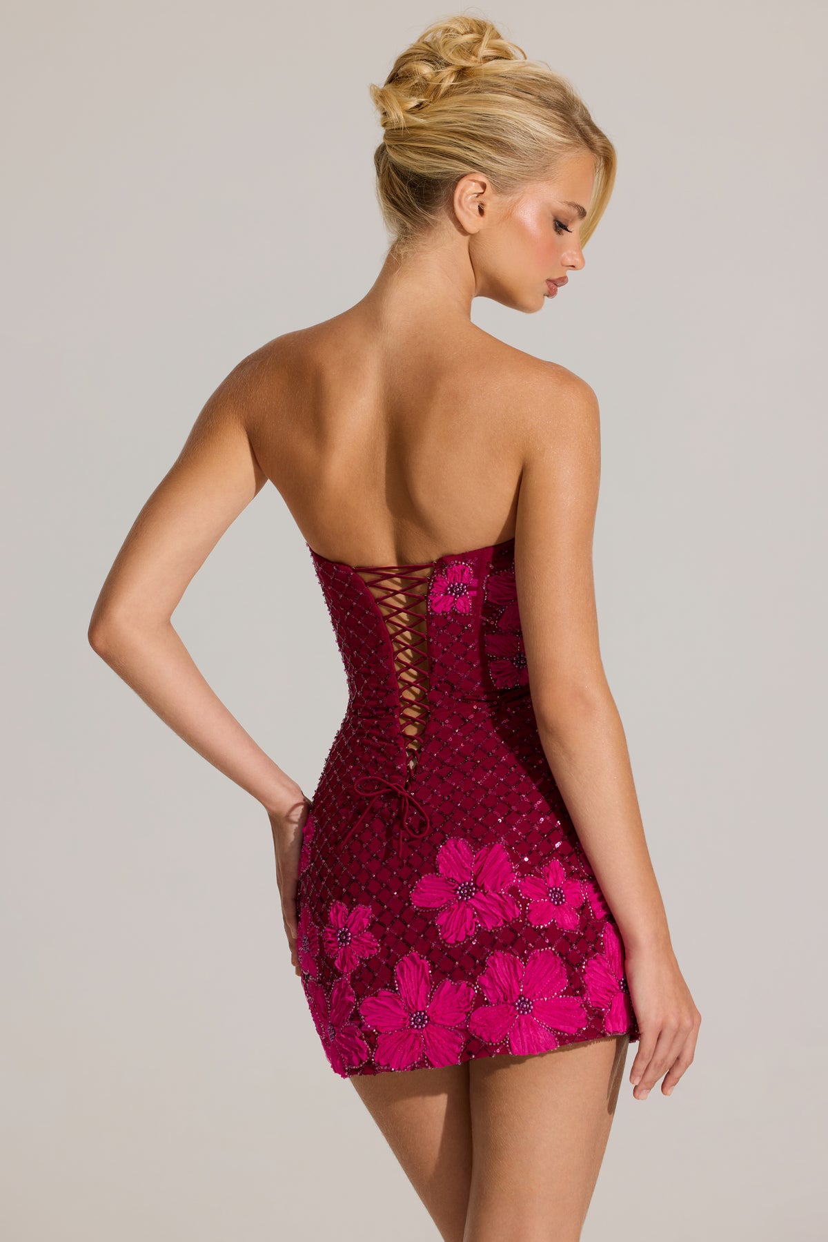 Embellished Bodycon Mini Dress in Cranberry