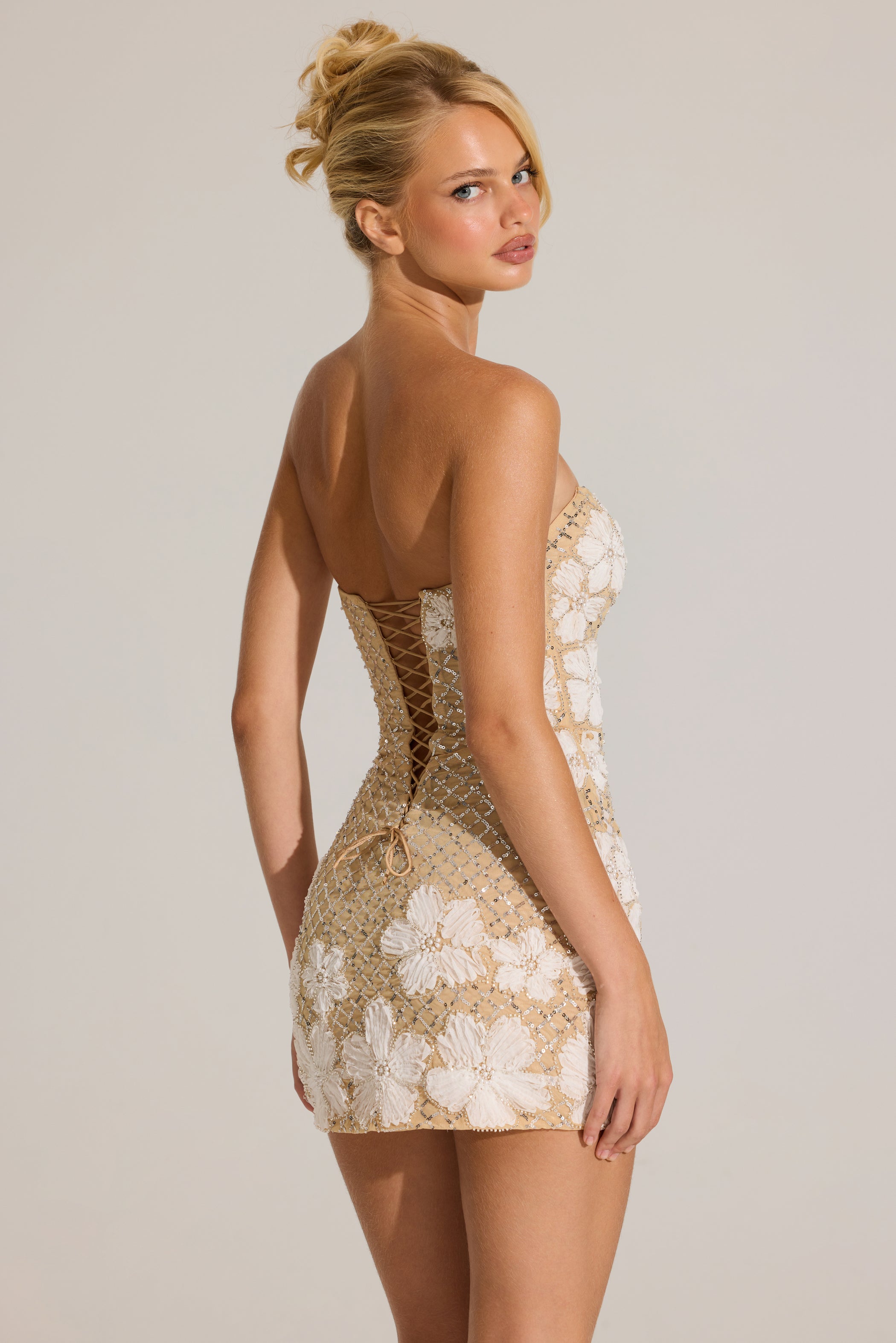 Embellished Bodycon Mini Dress in Gold