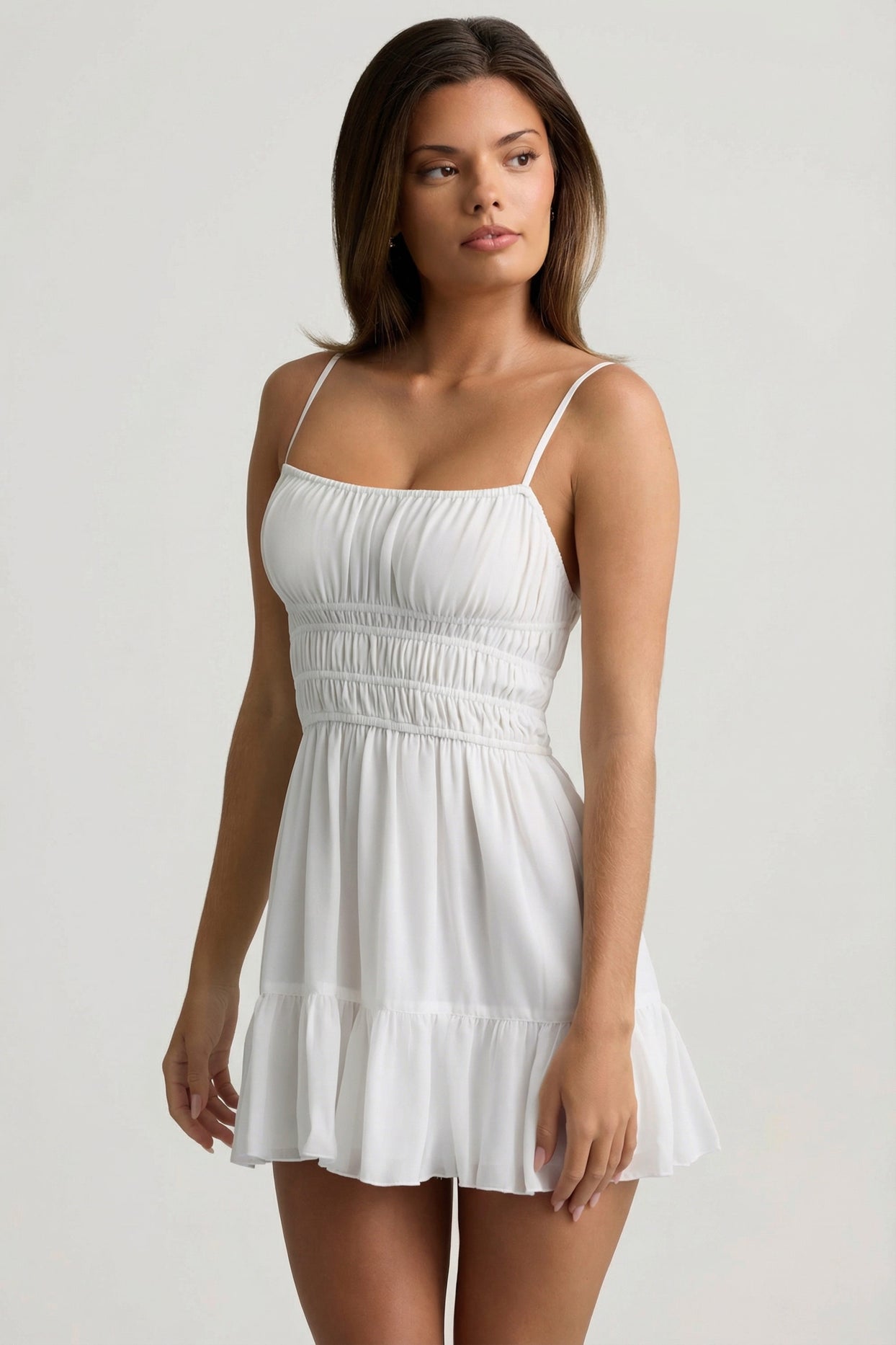 Shirred Camisole Mini Dress in White - 4