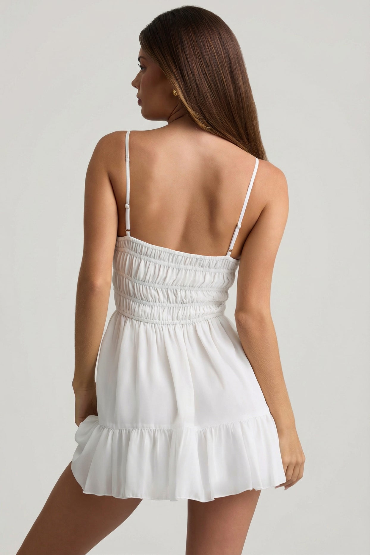 Shirred Camisole Mini Dress in White - 2
