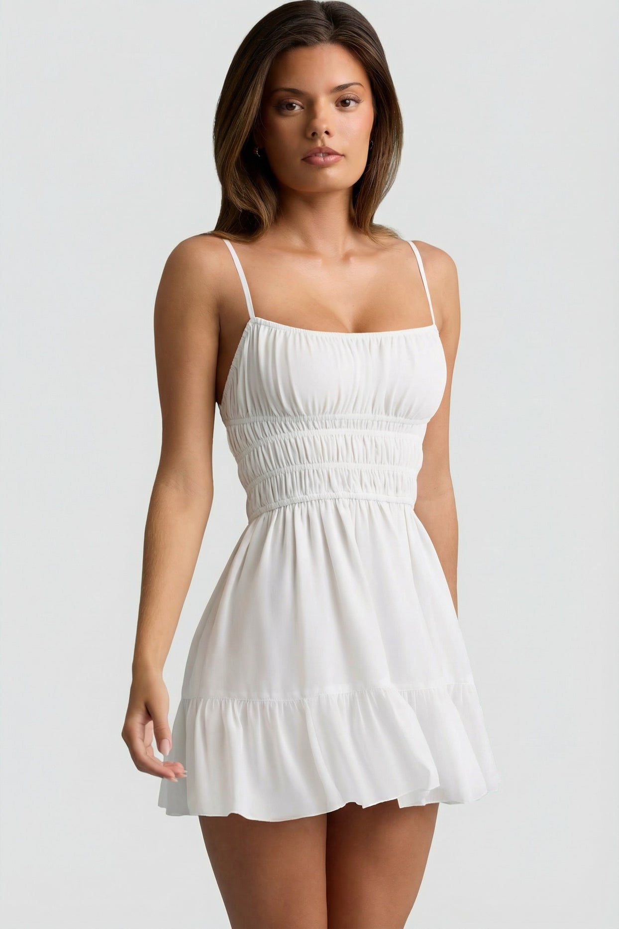 Shirred Camisole Mini Dress in White - 6