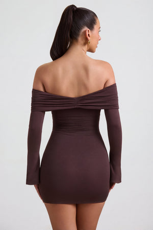 Oh Polly's Sarah wearing the Thais Mini Dress in Espresso Modal Cashmere fabric perfect for a night out