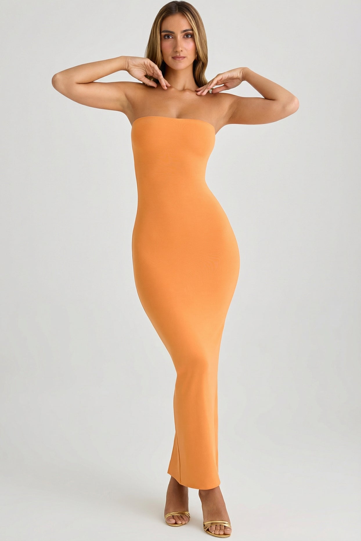 Modal Bandeau Bodycon Maxi Dress in Sunset Orange - 1