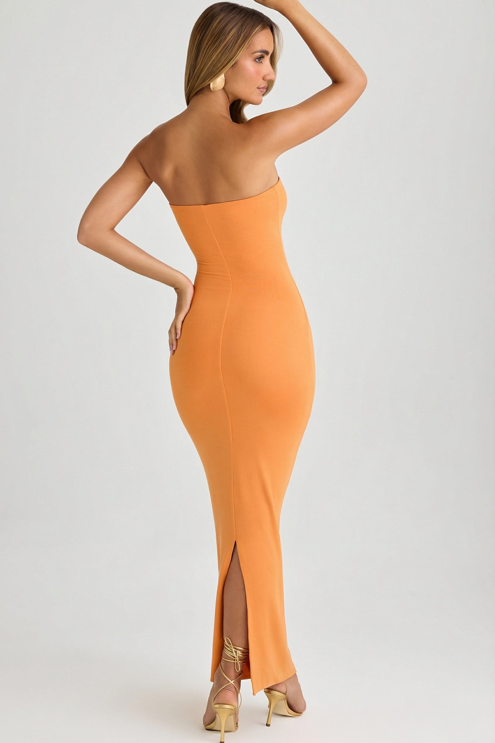 Modal Bandeau Bodycon Maxi Dress in Sunset Orange - 2