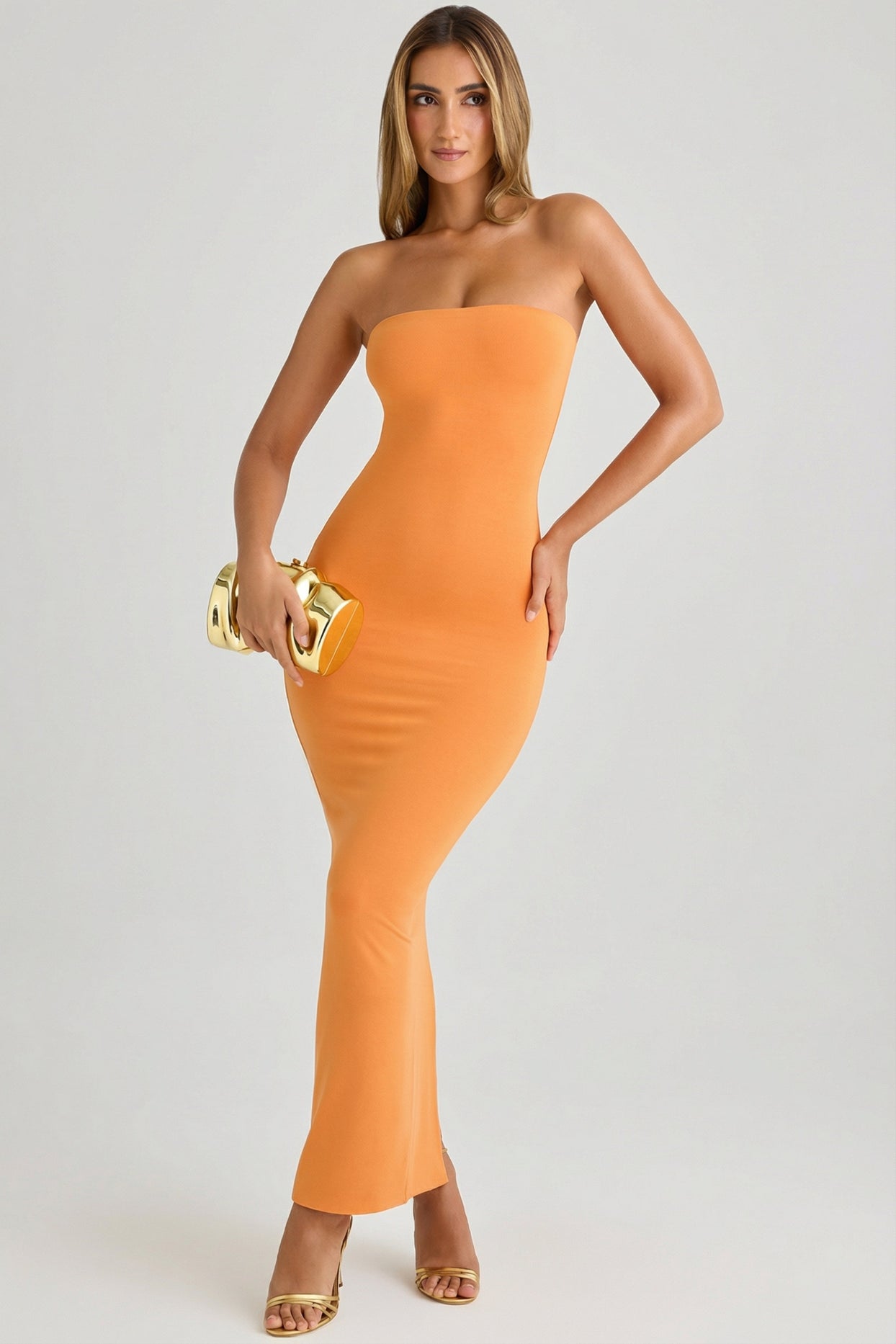 Modal Bandeau Bodycon Maxi Dress in Sunset Orange - 4