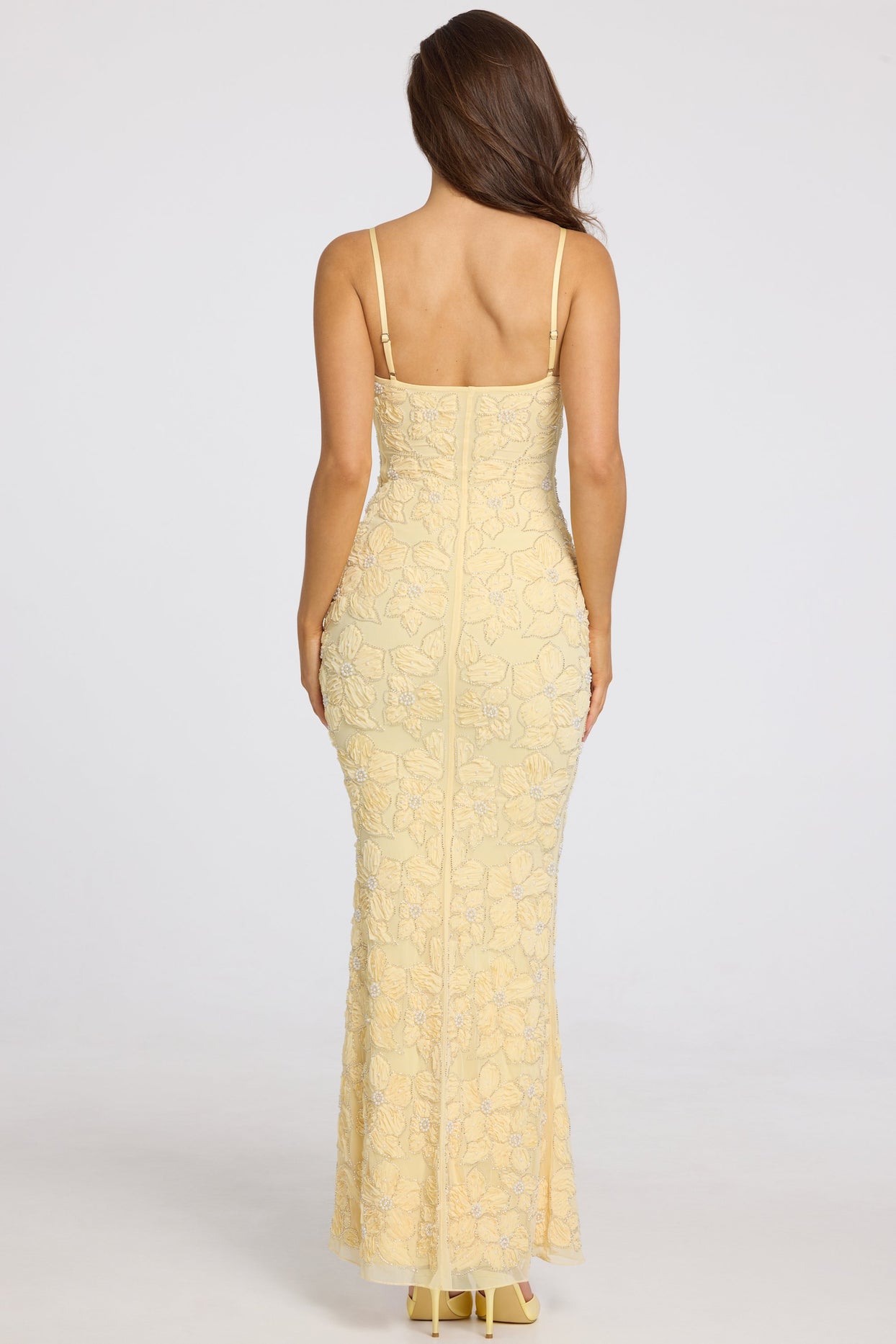 Embellished Square-Neck Maxi Dress in Butter Yellow - 7