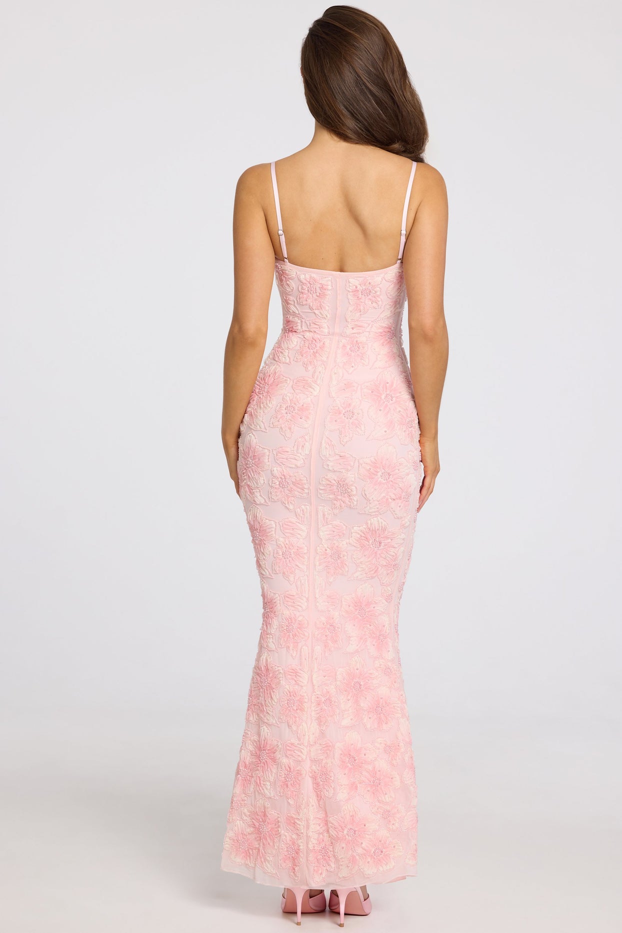 Embellished Square-Neck Maxi Dress in Soft Pink Ombre - 7