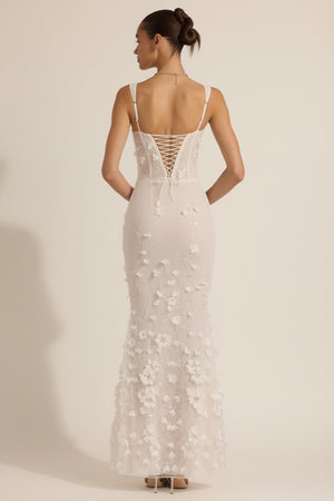 Embellished Fishtail Corset Gown in White
