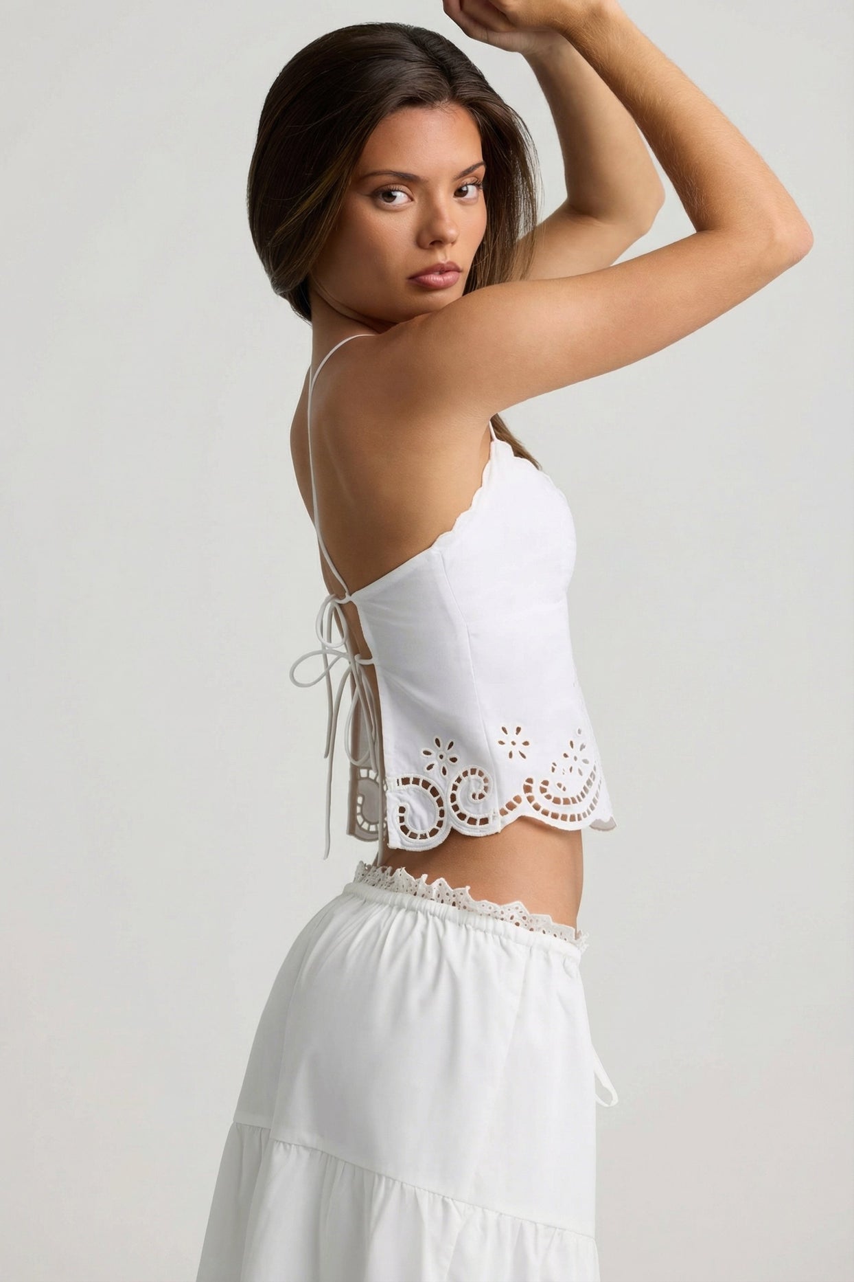 Cutwork Backless Cotton-Poplin Camisole Top in White - 3
