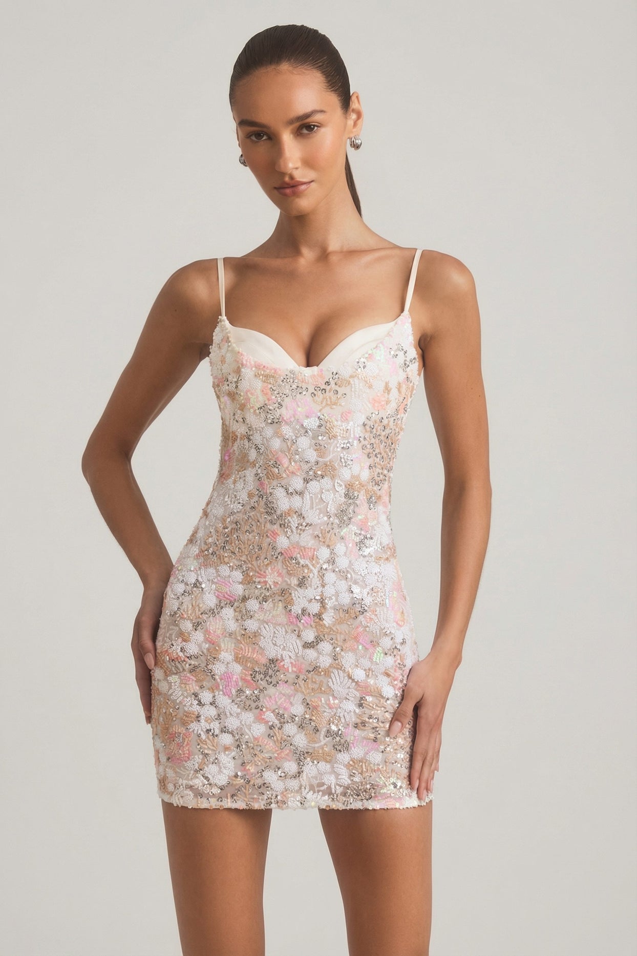 Embellished Camisole Bodycon Mini Dress in Ivory - 5