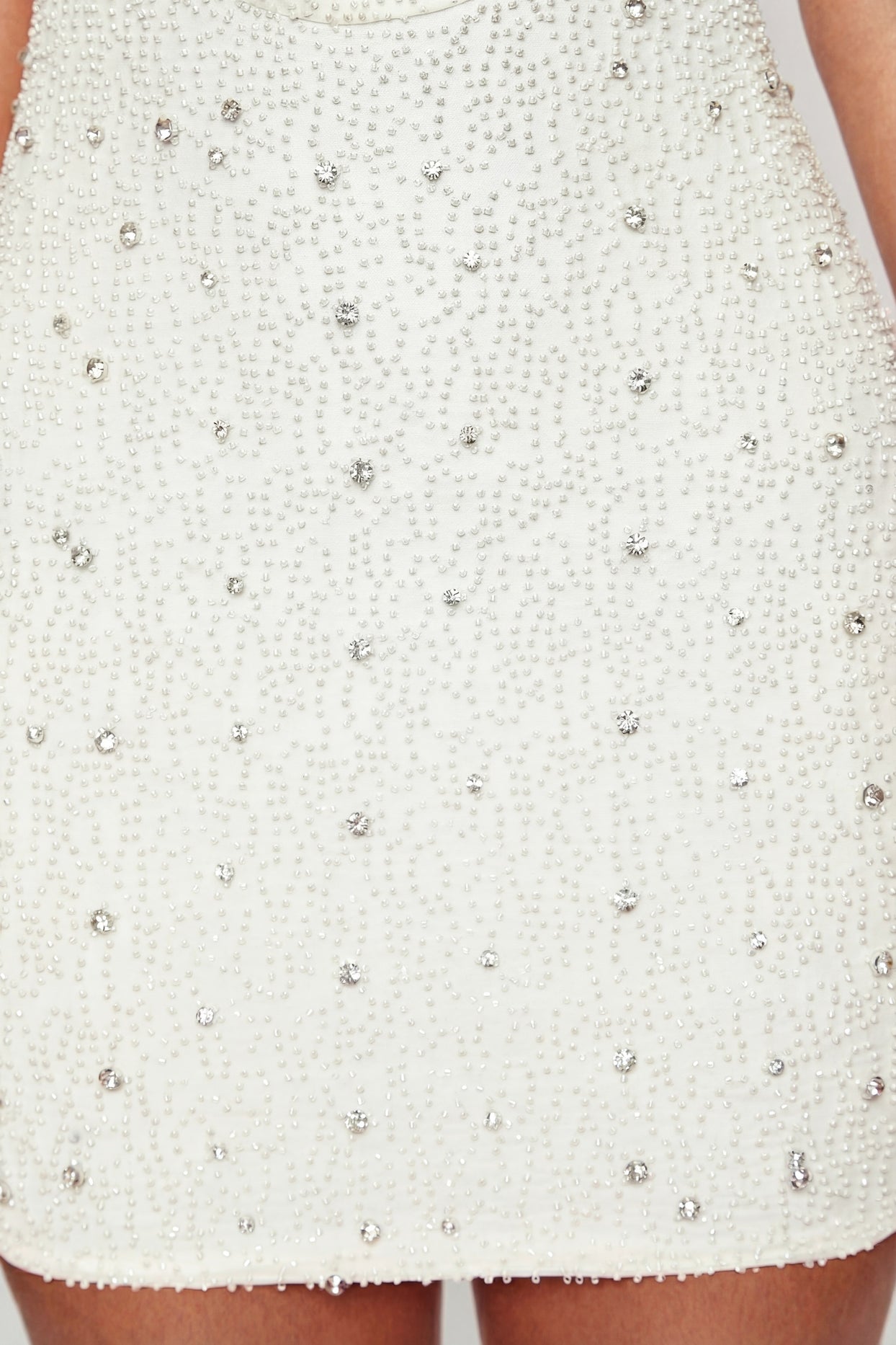Deep Plunge Embellished Mini Dress in White - 5