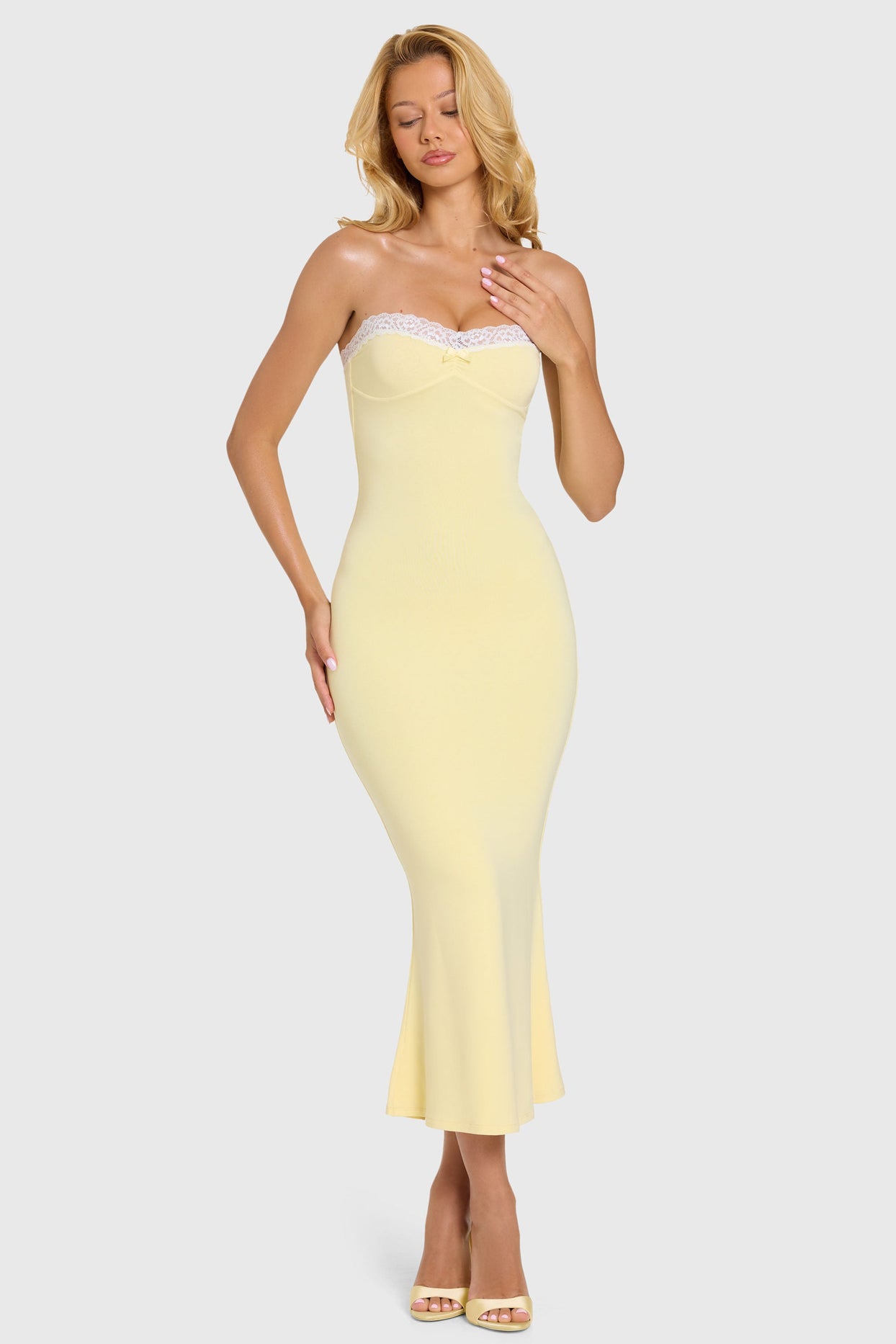 Modal Lace-Trim Midaxi Dress in Butter - 8