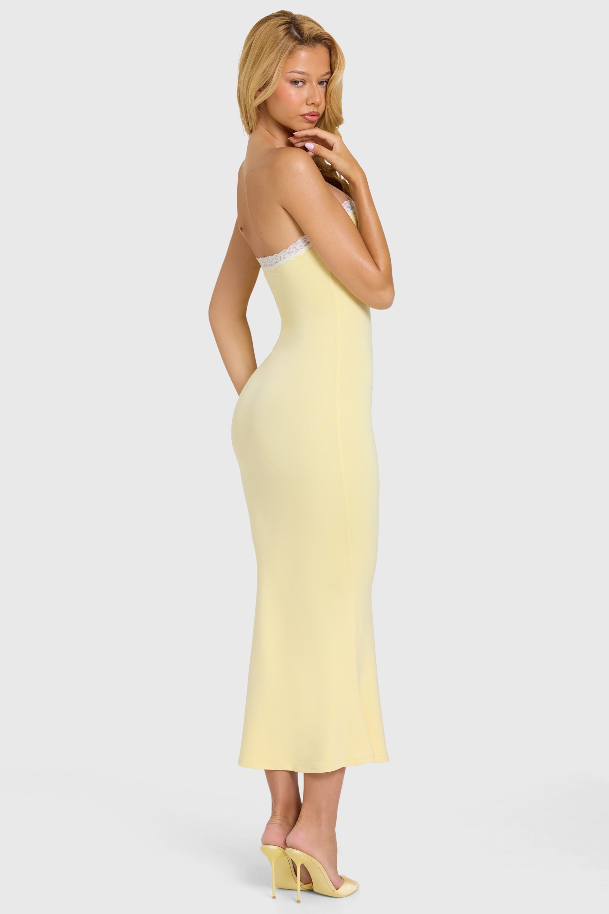 oh polly yellow midi dress Modal Lace-Trim Midaxi Dress in Butter Yellow - XXL