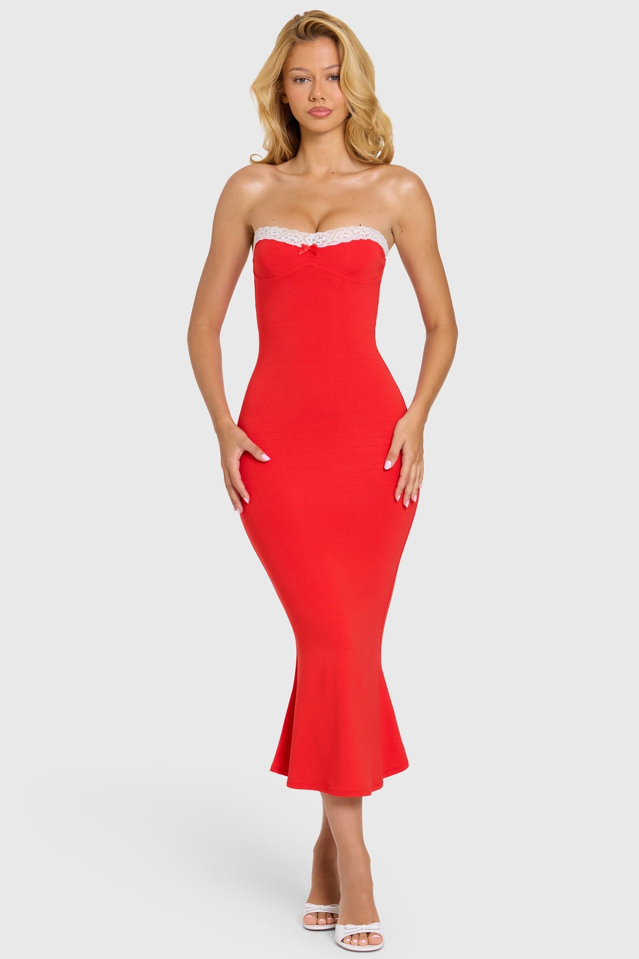 Modal Lace-Trim Midaxi Dress in Cherry - 1