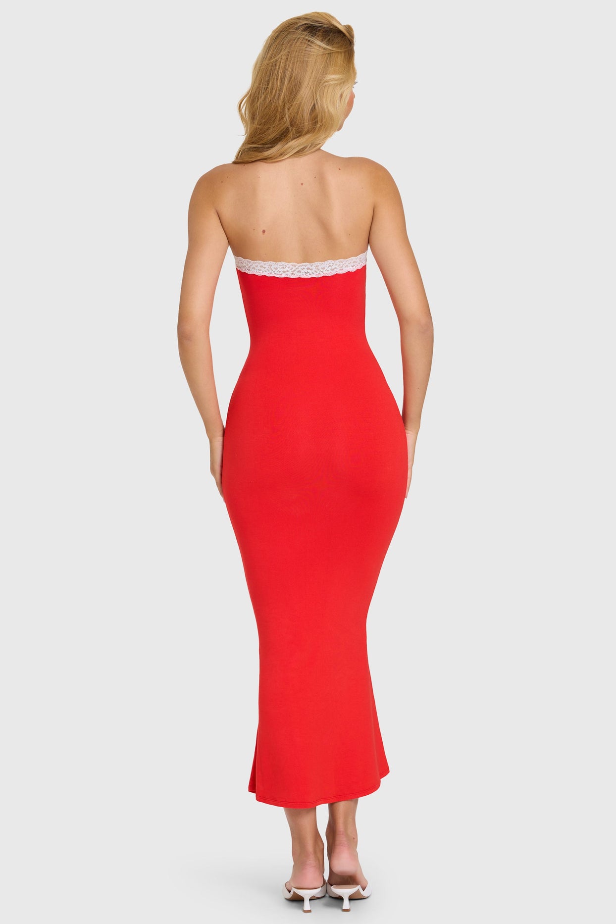 Modal Lace-Trim Midaxi Dress in Cherry - 7