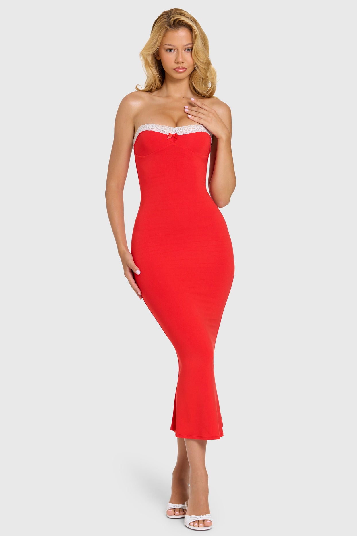 Modal Lace-Trim Midaxi Dress in Cherry - 6