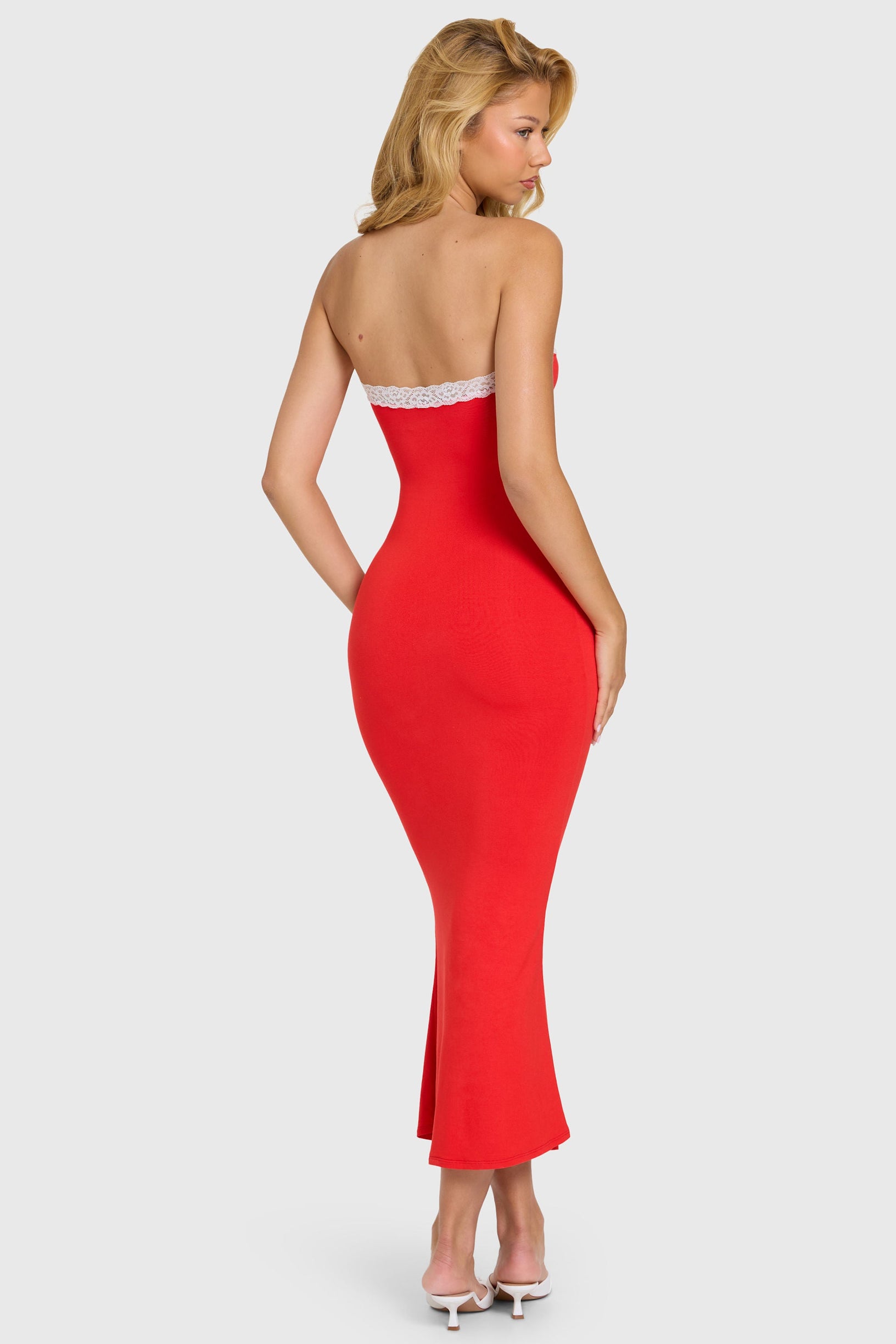 Modal Lace-Trim Midaxi Dress in Cherry - 2