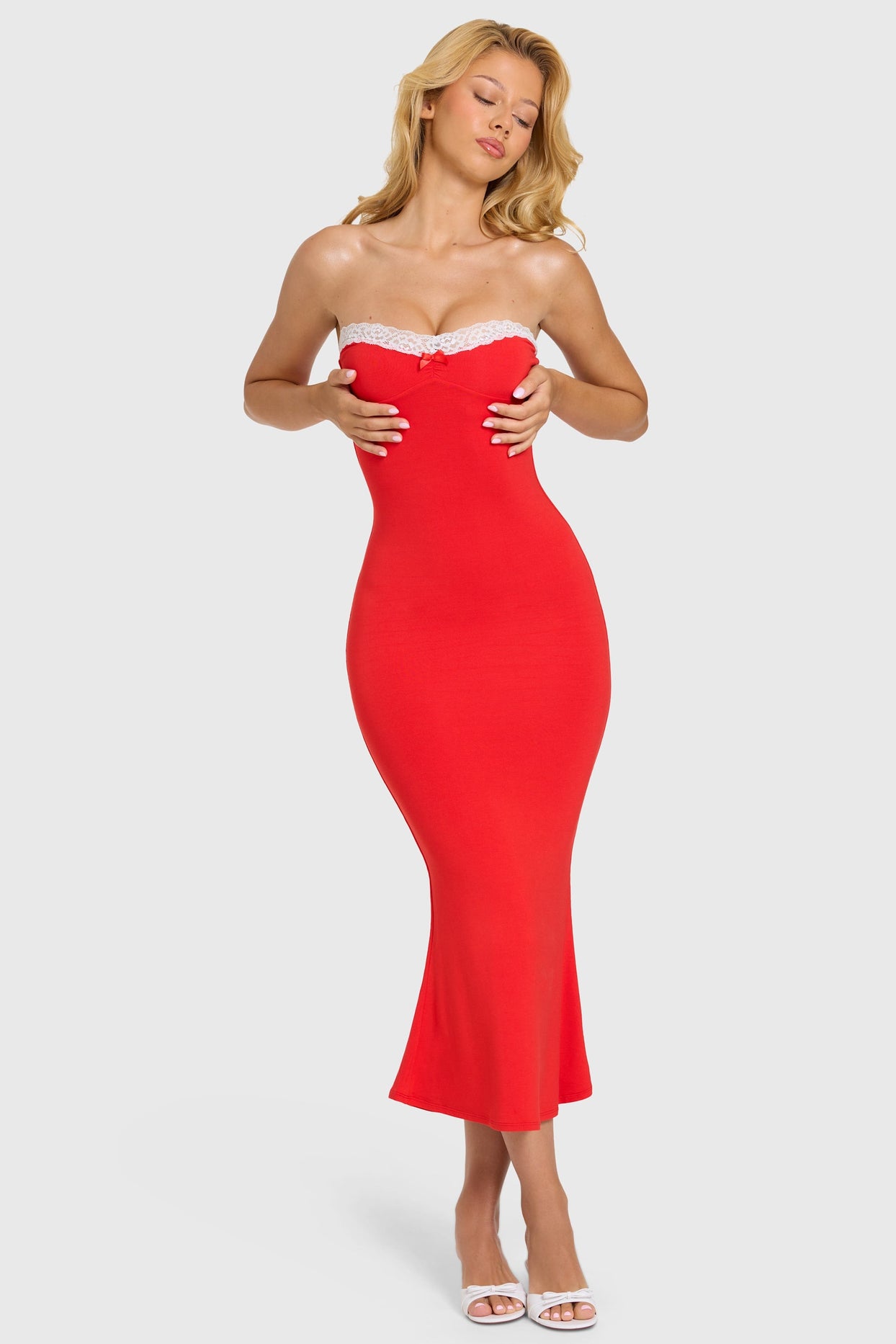 Modal Lace-Trim Midaxi Dress in Cherry - 8