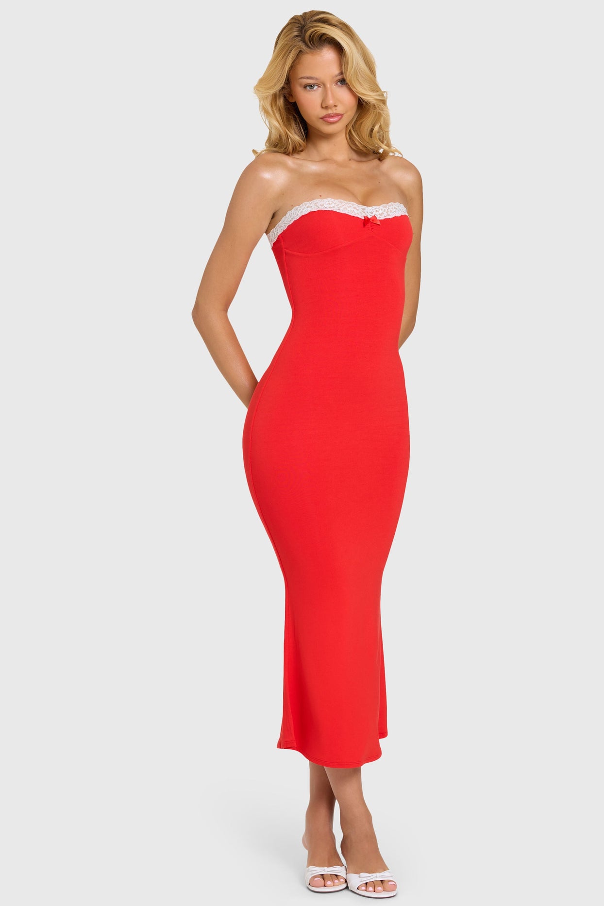 Modal Lace-Trim Midaxi Dress in Cherry - 9