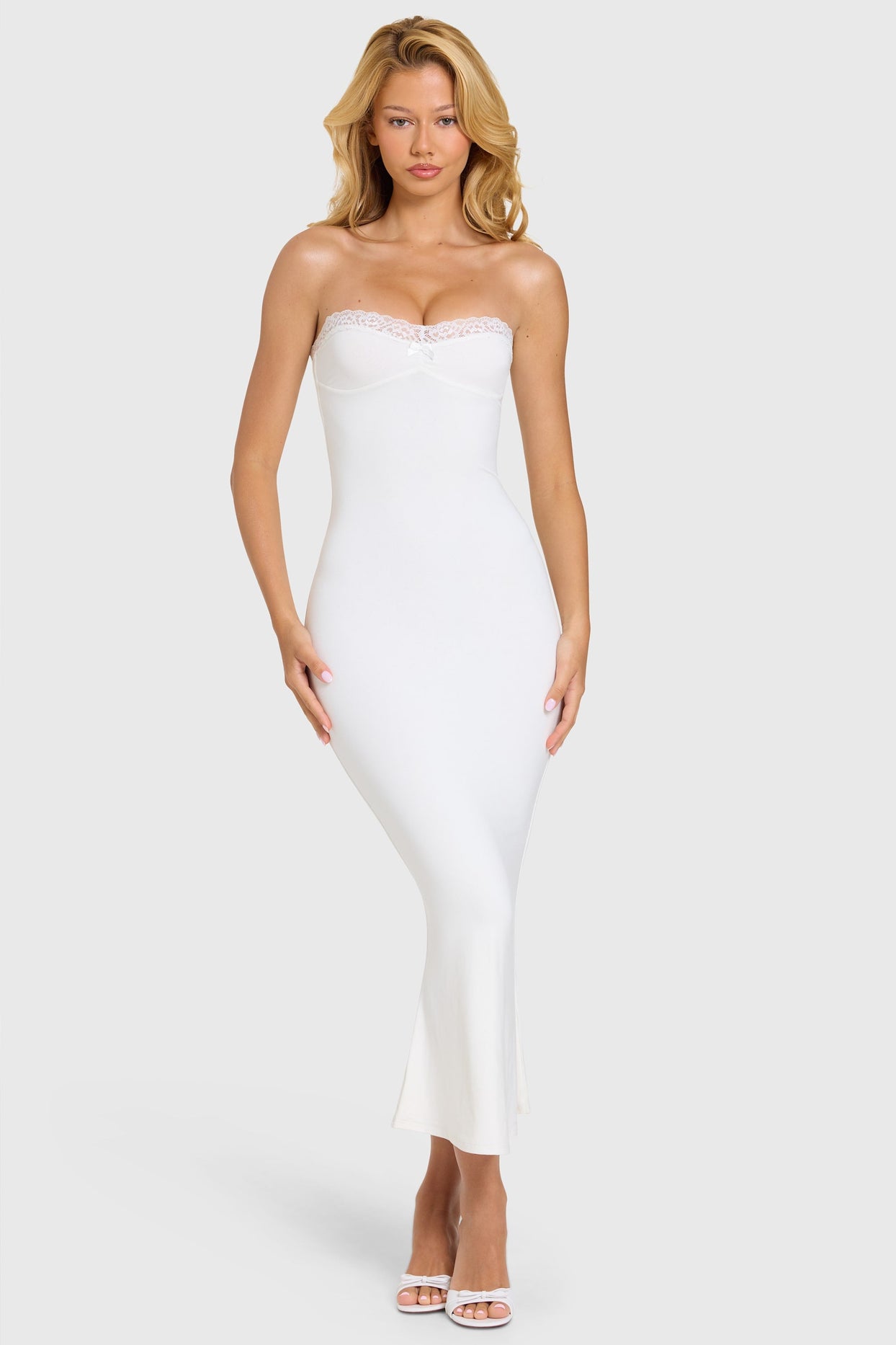 Modal Lace-Trim Midaxi Dress in Coconut - 6