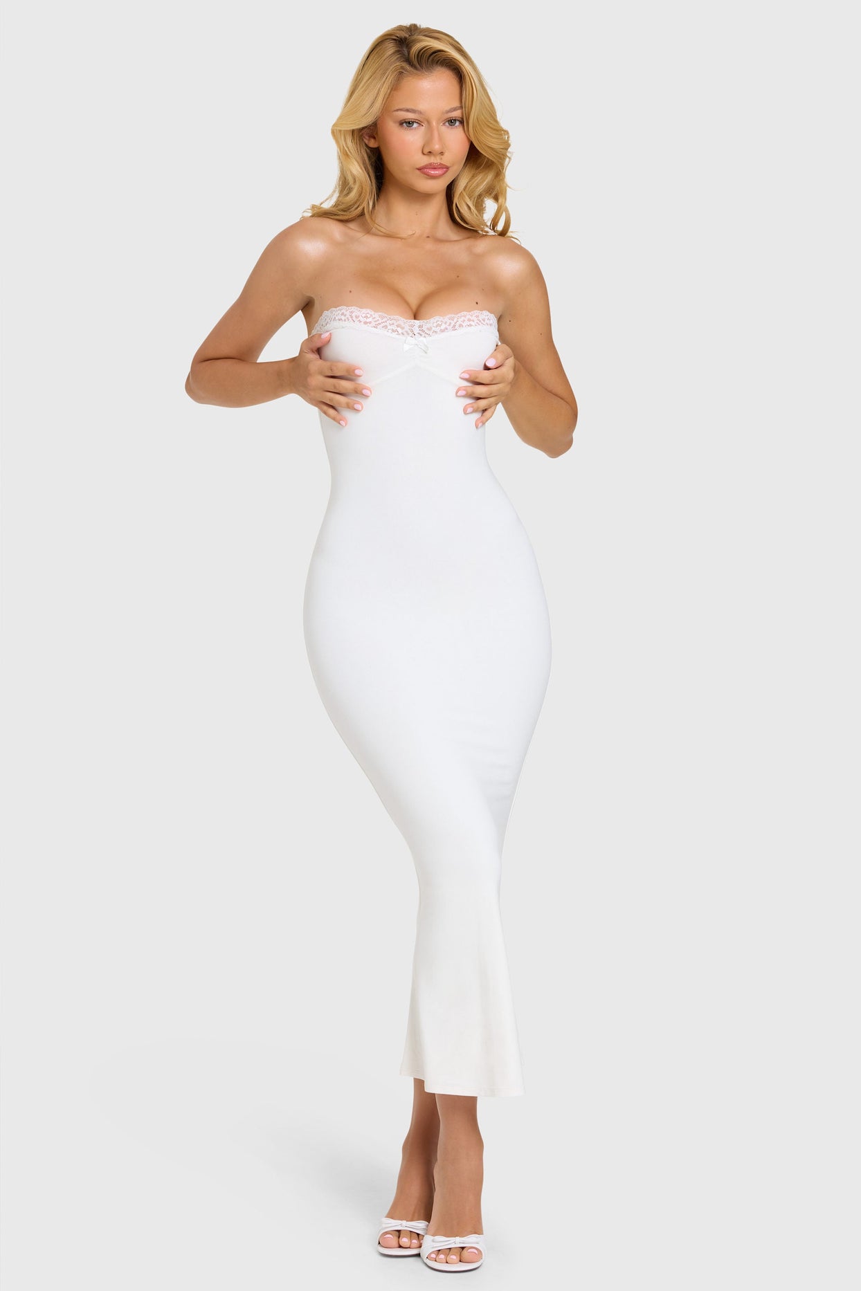 Modal Lace-Trim Midaxi Dress in Coconut - 8