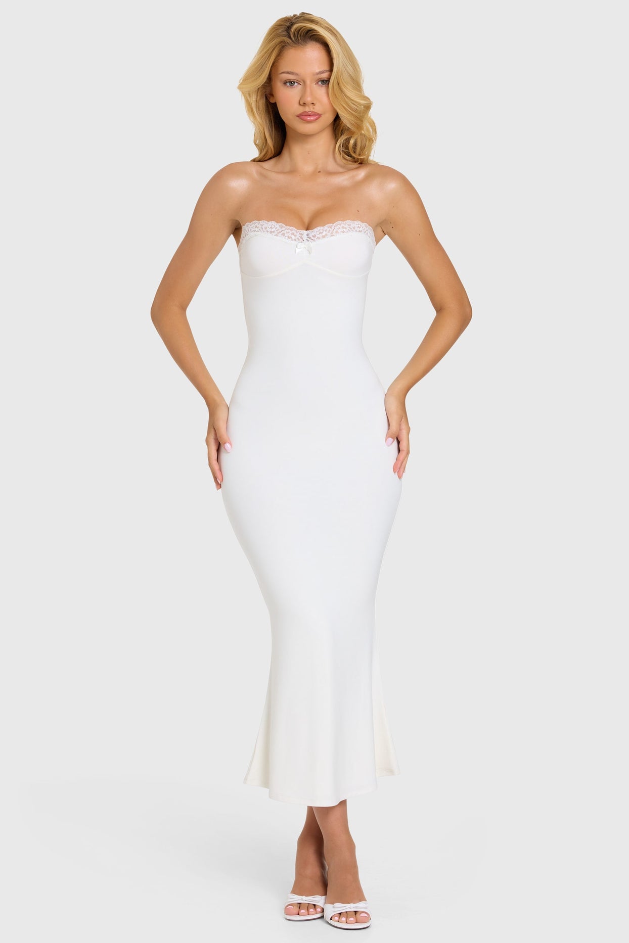Modal Lace-Trim Midaxi Dress in Coconut - 9