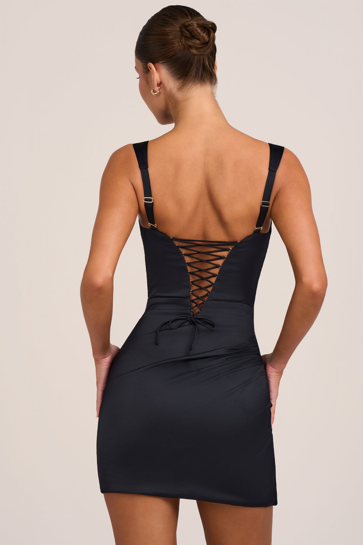 Satin Mini Dress in Black