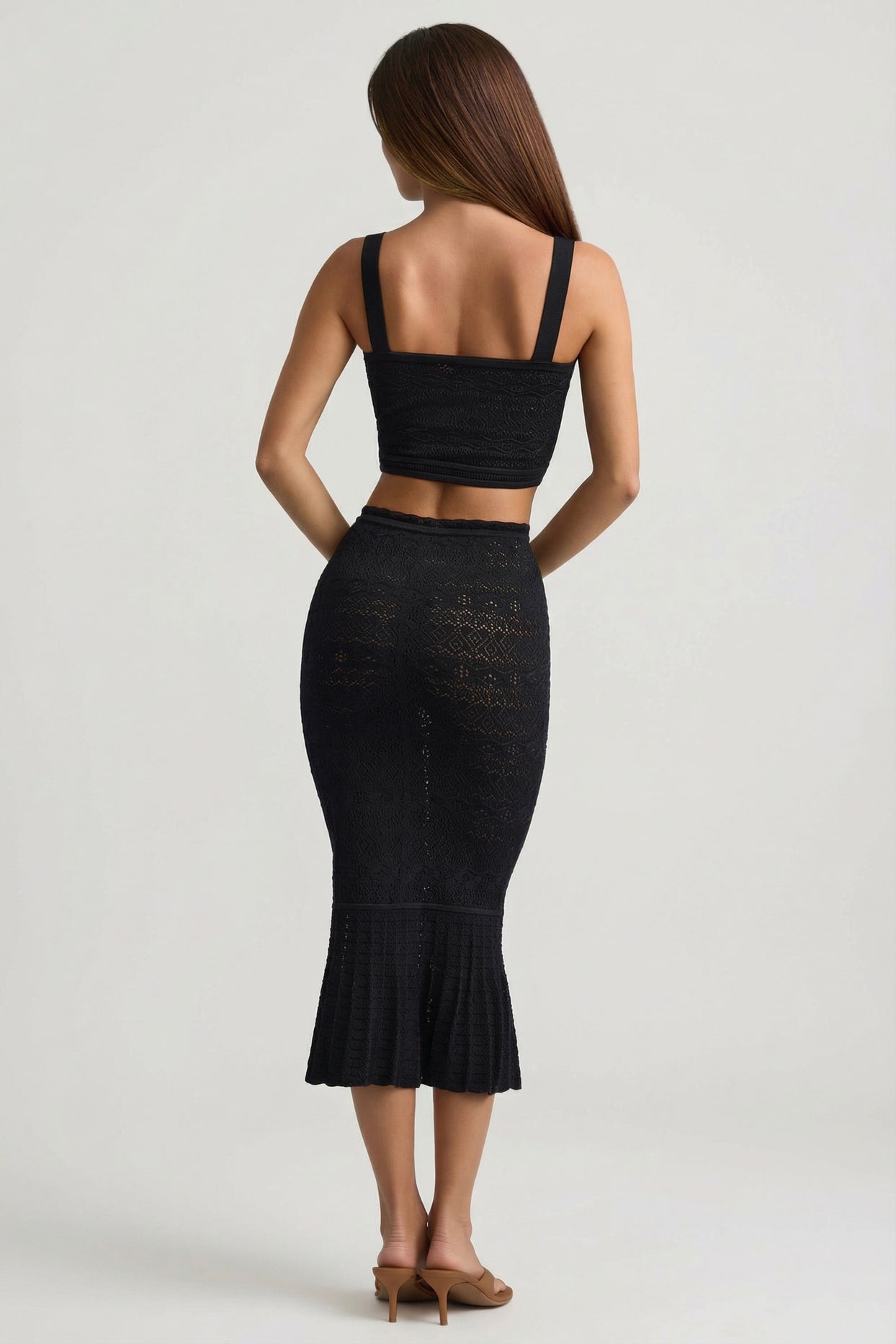 Ruffle-Trim Pointelle-Knit Midaxi Skirt in Black - 5