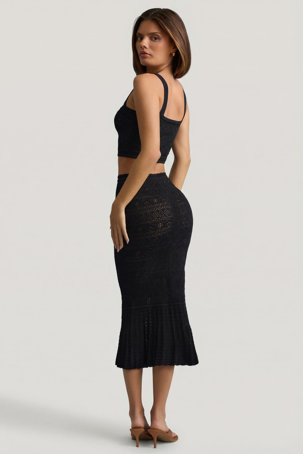Ruffle-Trim Pointelle-Knit Midaxi Skirt in Black - 2