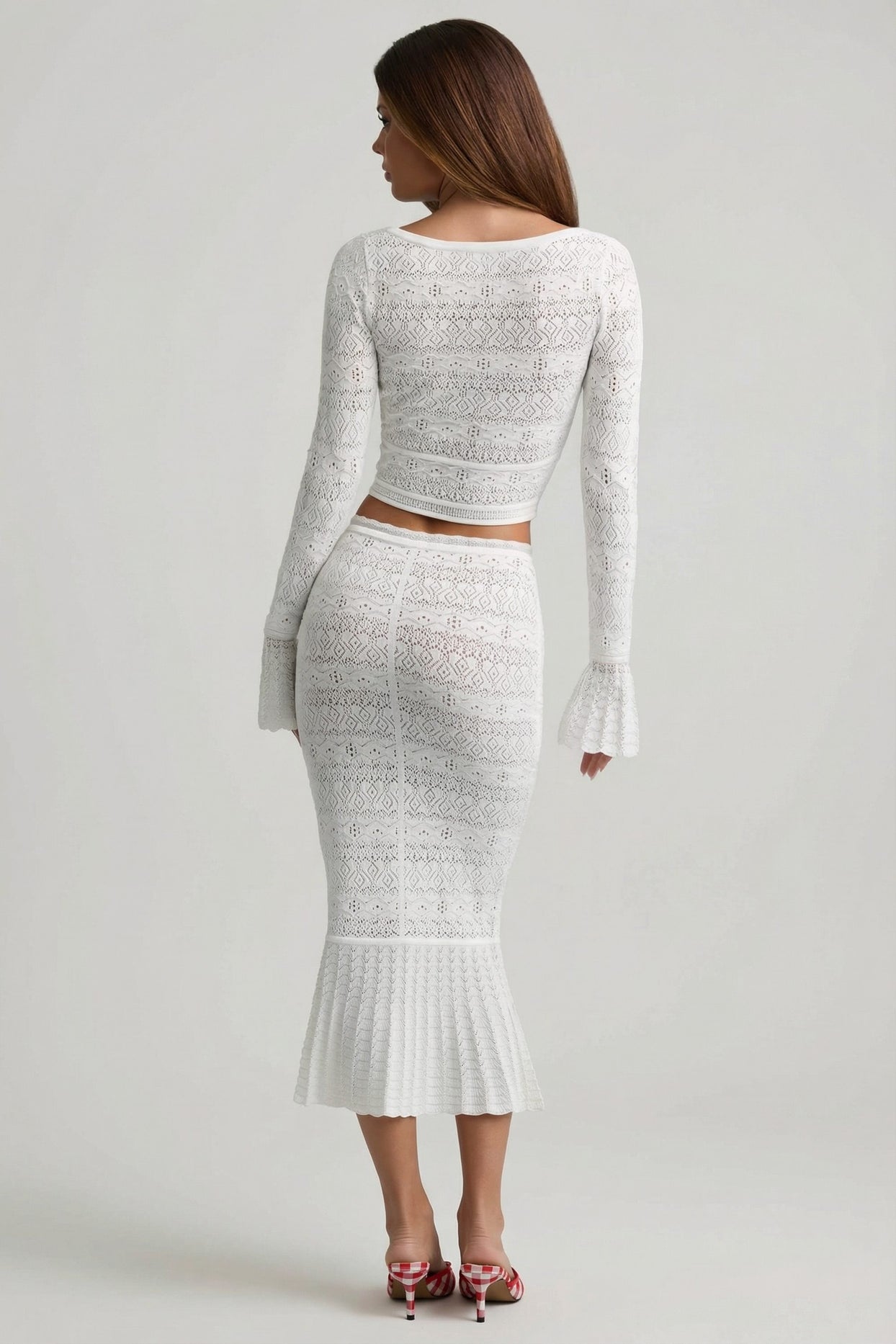 Ruffle-Trim Pointelle-Knit Midaxi Skirt in White - 2