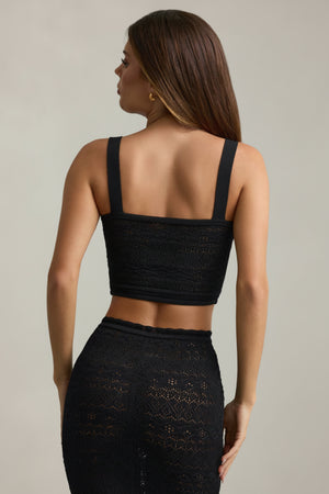 Pointelle-Knit Crop Top in Black