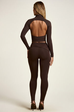Modal Ruched Mid-Rise Leggings in Chocolate Brown