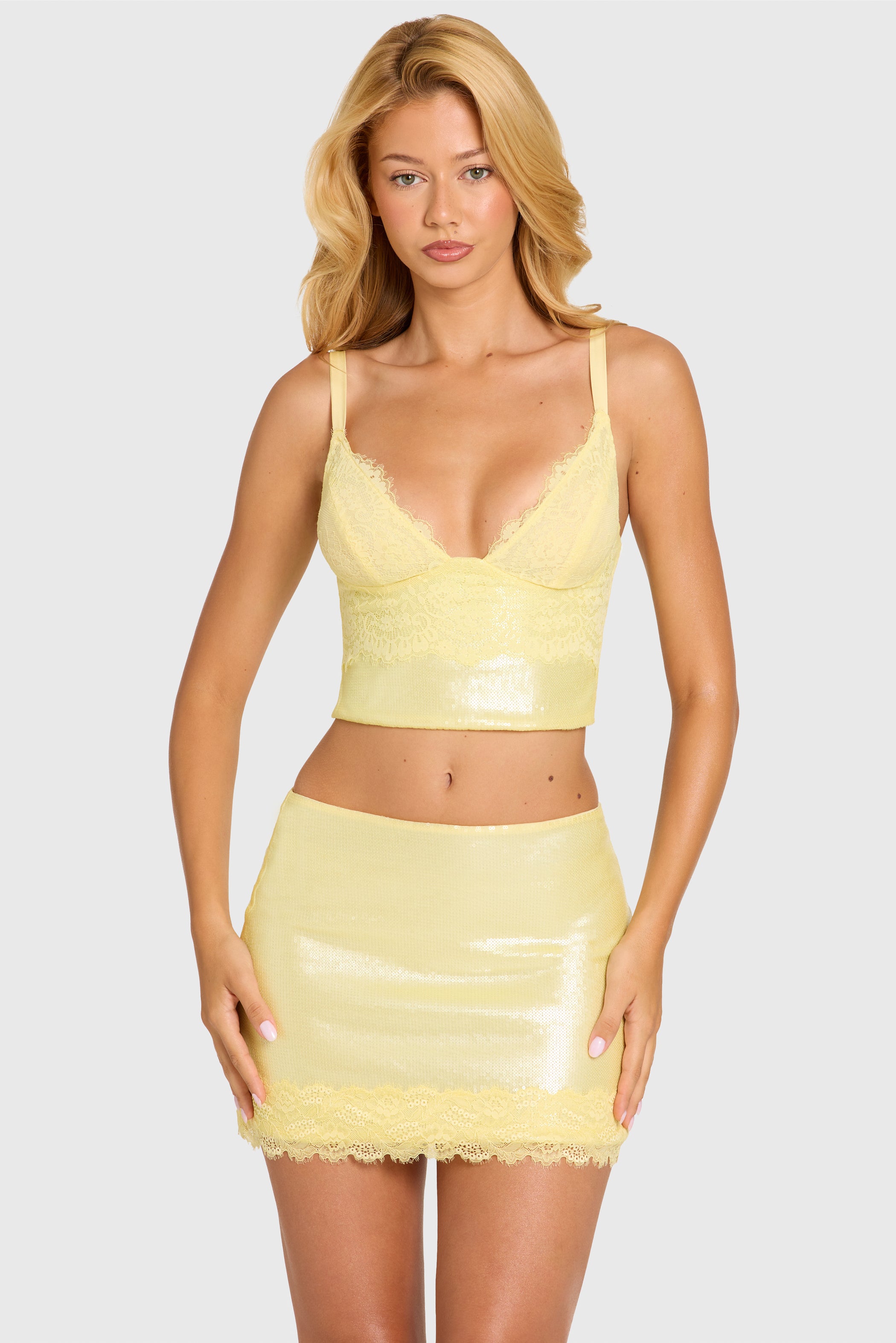 Sequin Lace Bralette Top  in Butter