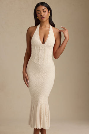 Halterneck Corset Lace Midaxi Dress in Ivory