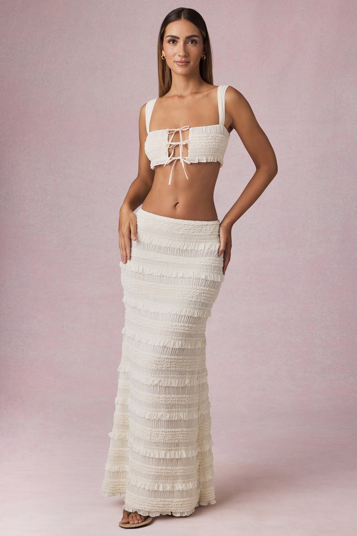 Ruffled Mid-Rise Maxi Skirt in Ivory - 7