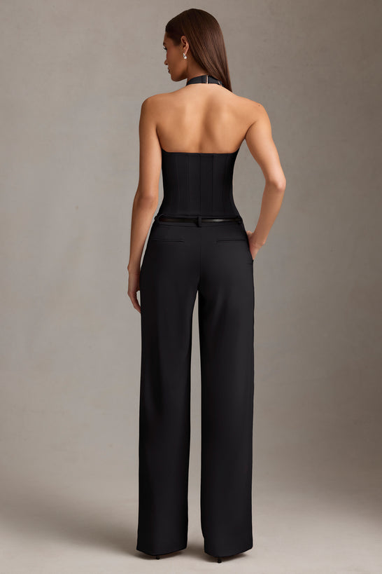 Corset-Detail Halterneck Jumpsuit in Black