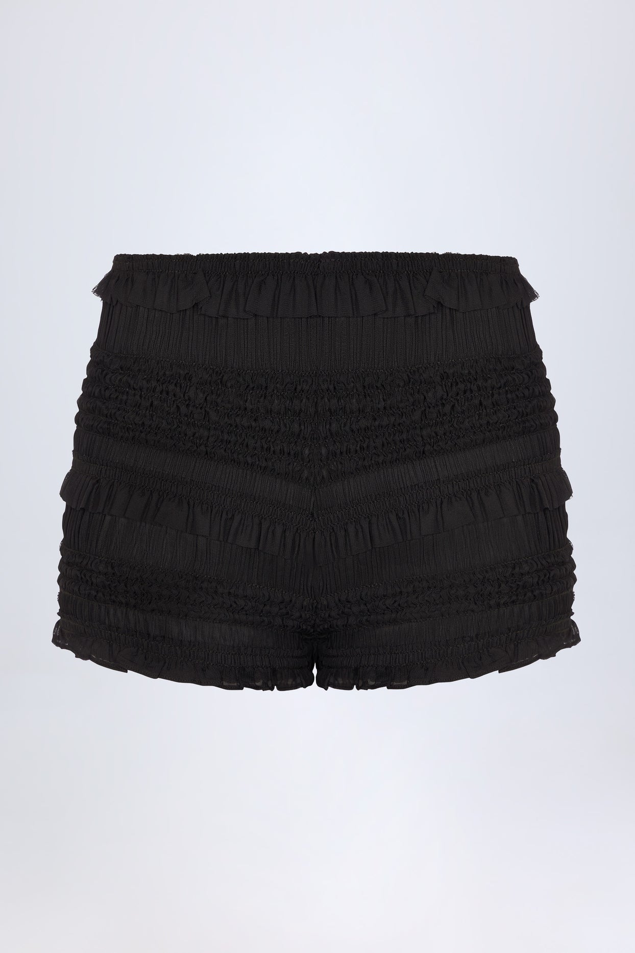Ruffled Mid-Rise Shorts in Black - 1