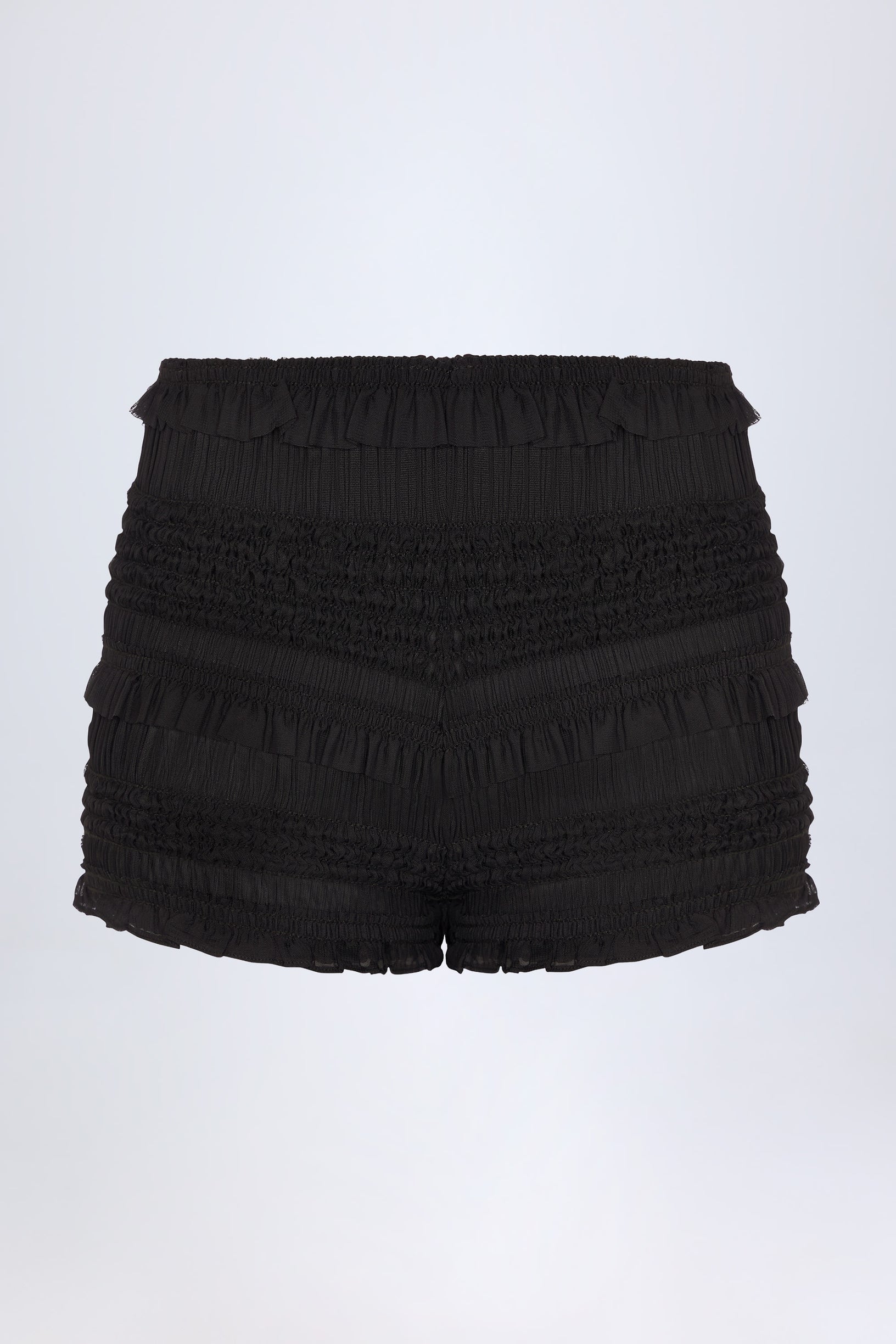 Ruffled Mid-Rise Shorts in Black - 1