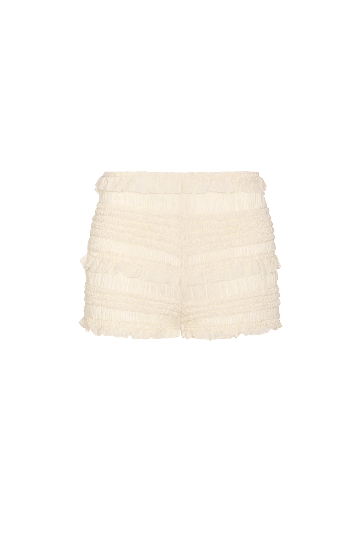 Ruffled Mid-Rise Shorts in Ivory - 1