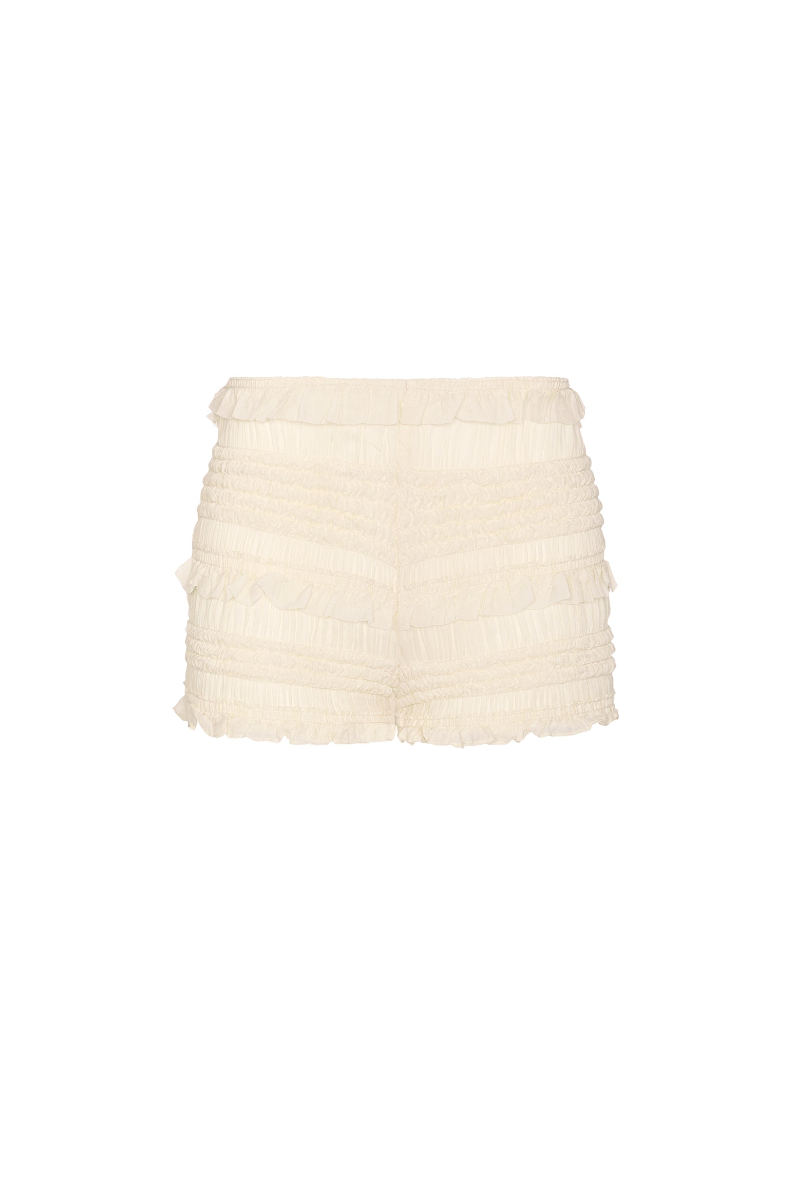 Ruffled Mid-Rise Shorts in Ivory - 1