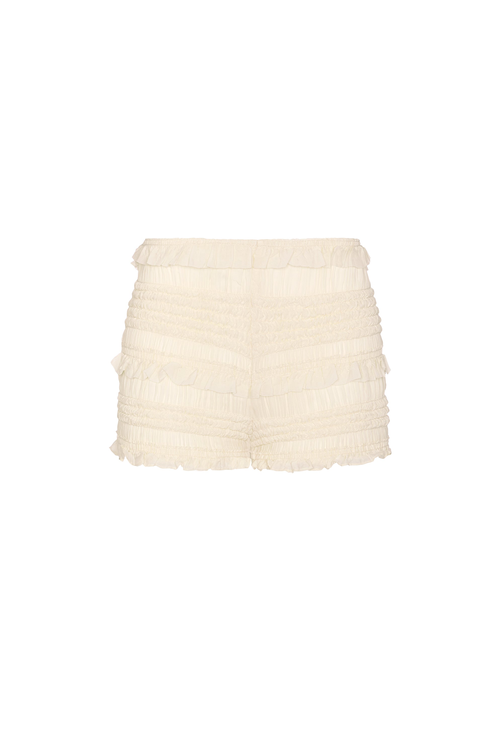 Ruffled Mid-Rise Shorts in Ivory - 1