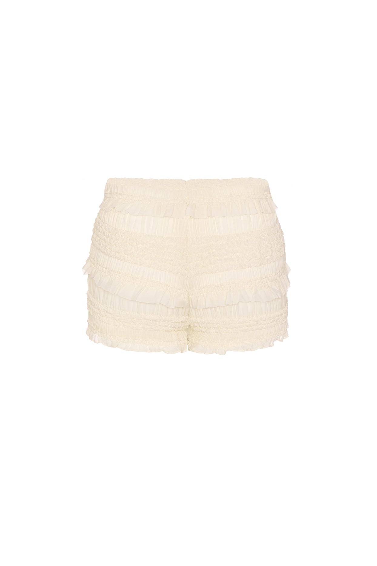 Ruffled Mid-Rise Shorts in Ivory - 4