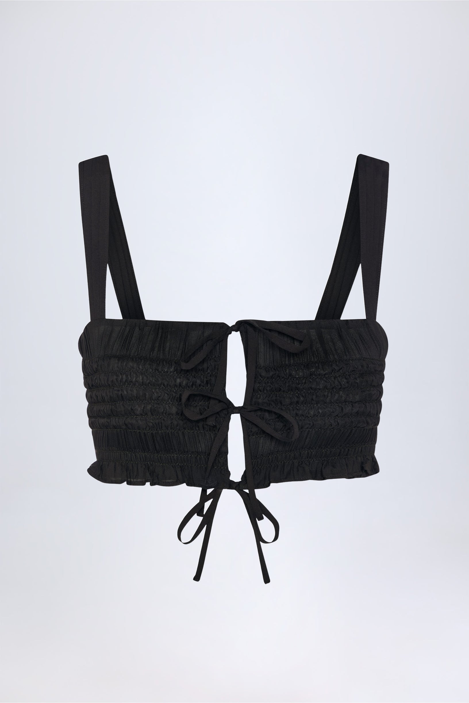 Ruffled Tie-Front Crop Top in Black - 1