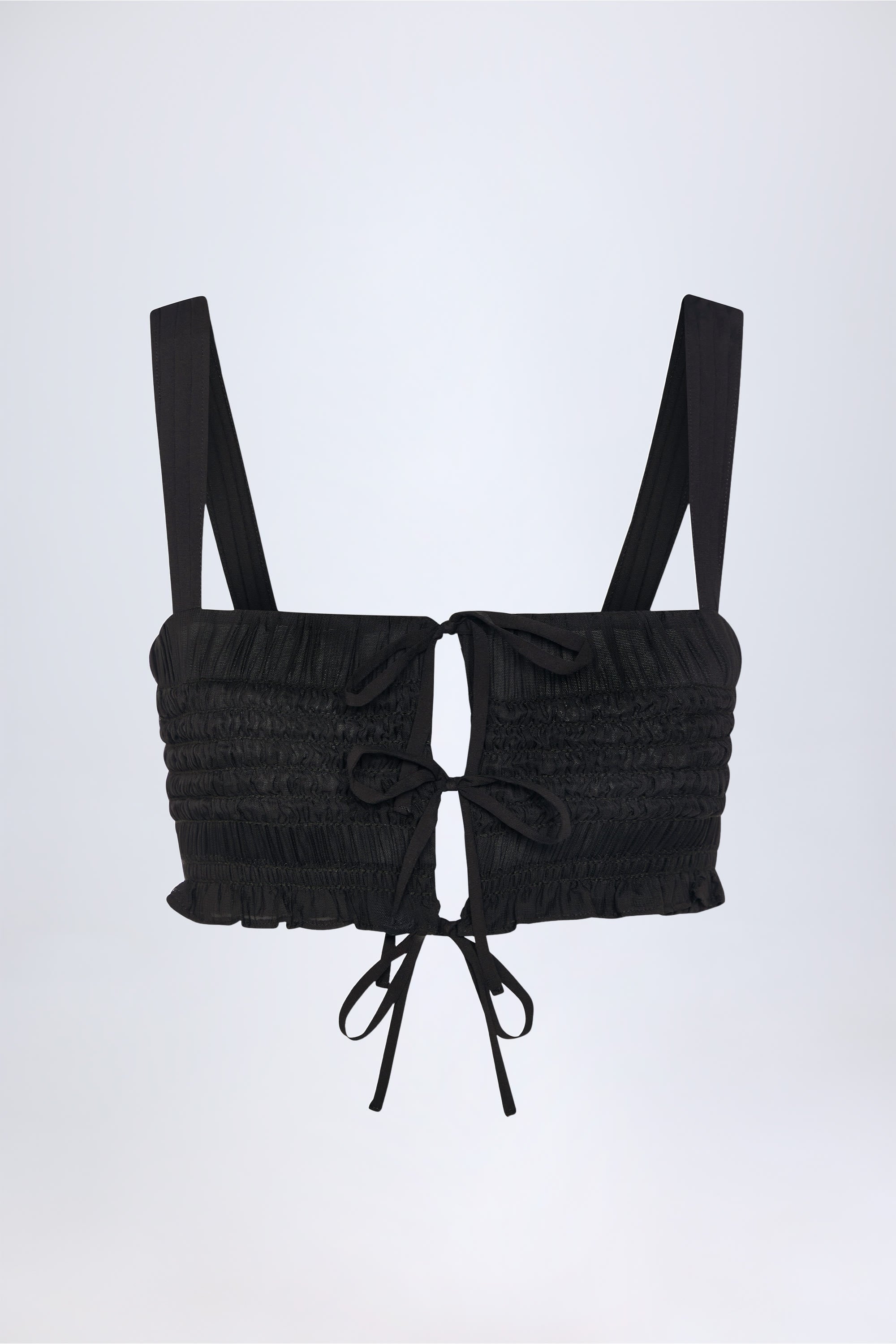 Ruffled Tie-Front Crop Top in Black - 1